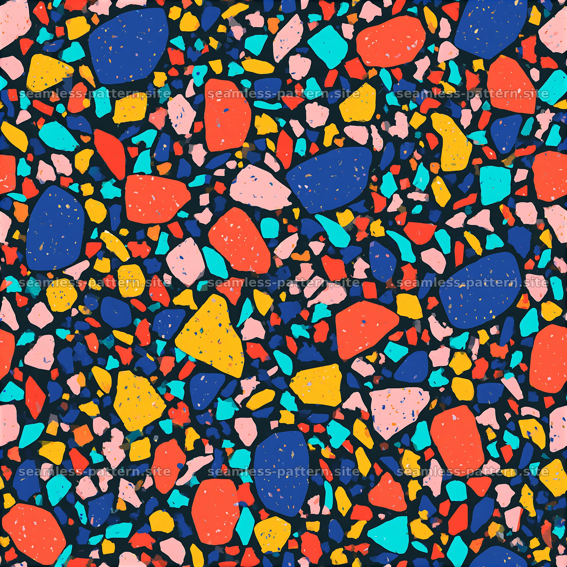 Colorful terrazzo design with various shapes and bright colors — seamless tileable pattern at 8192x8192
