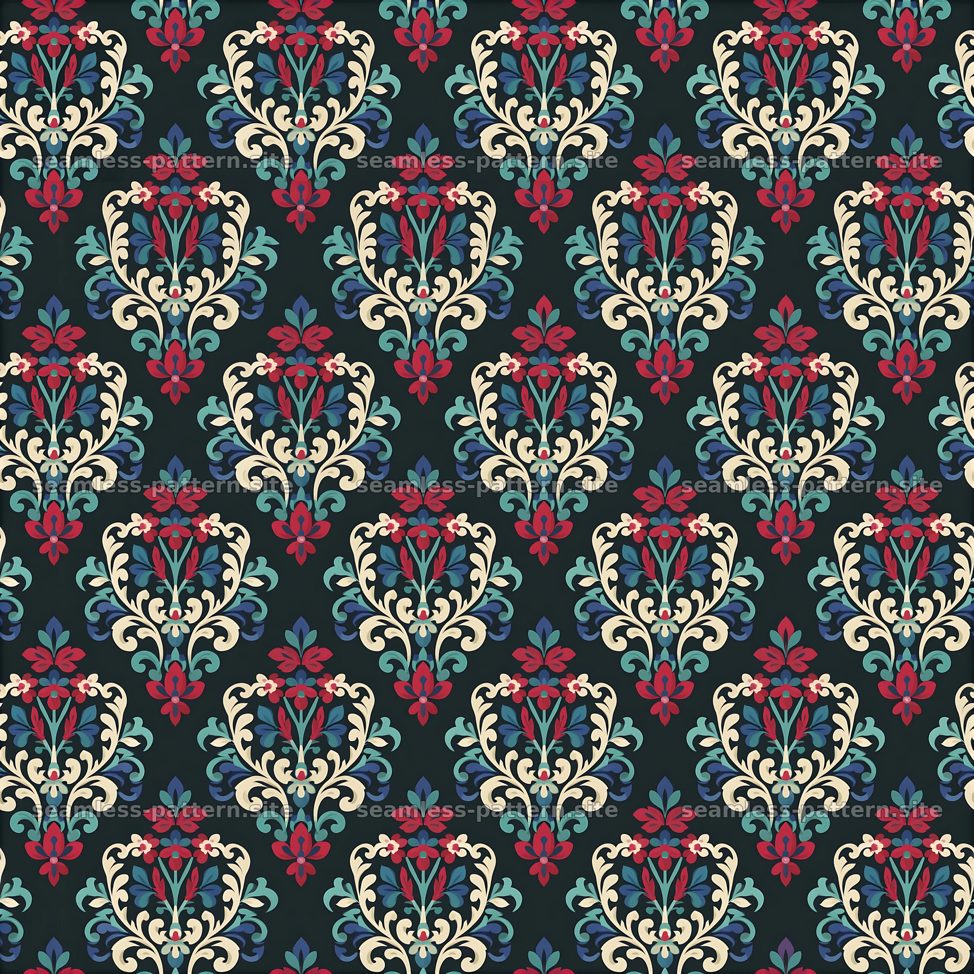 Colorful floral pattern with intricate designs and dark background — seamless tileable pattern at 8192x8192
