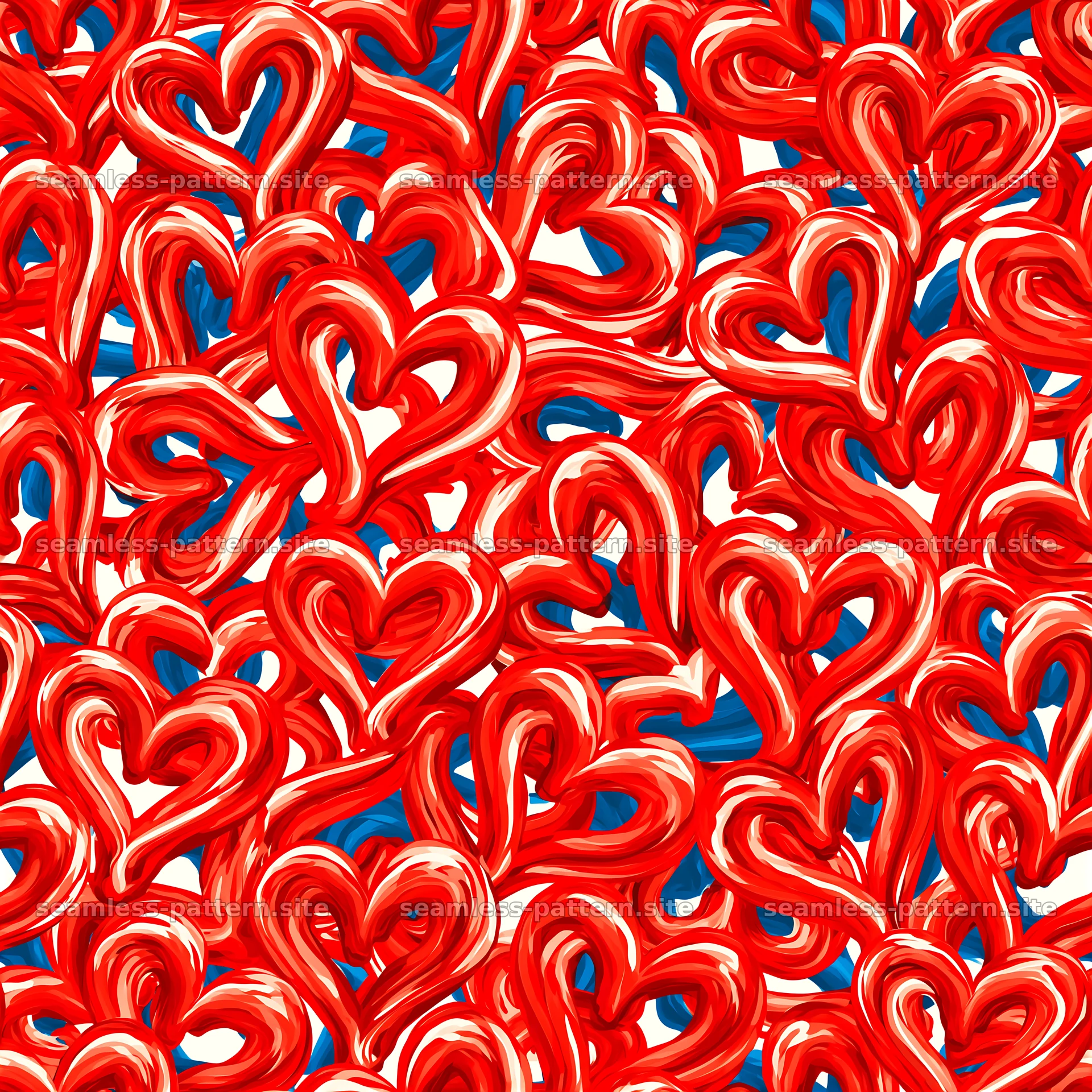Colorful heart shapes in a repeated seamless design — seamless tileable pattern at 8192x8192