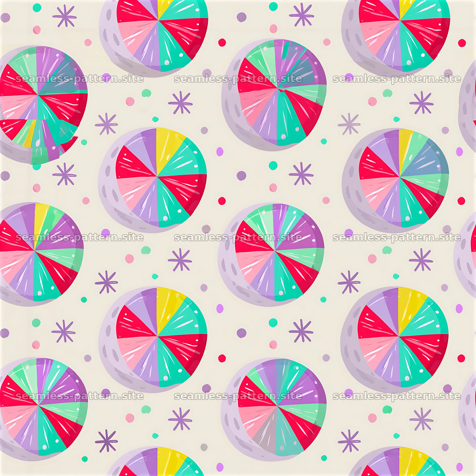 Colorful circles with star motifs in a seamless pattern — seamless tileable pattern at 8192x8192