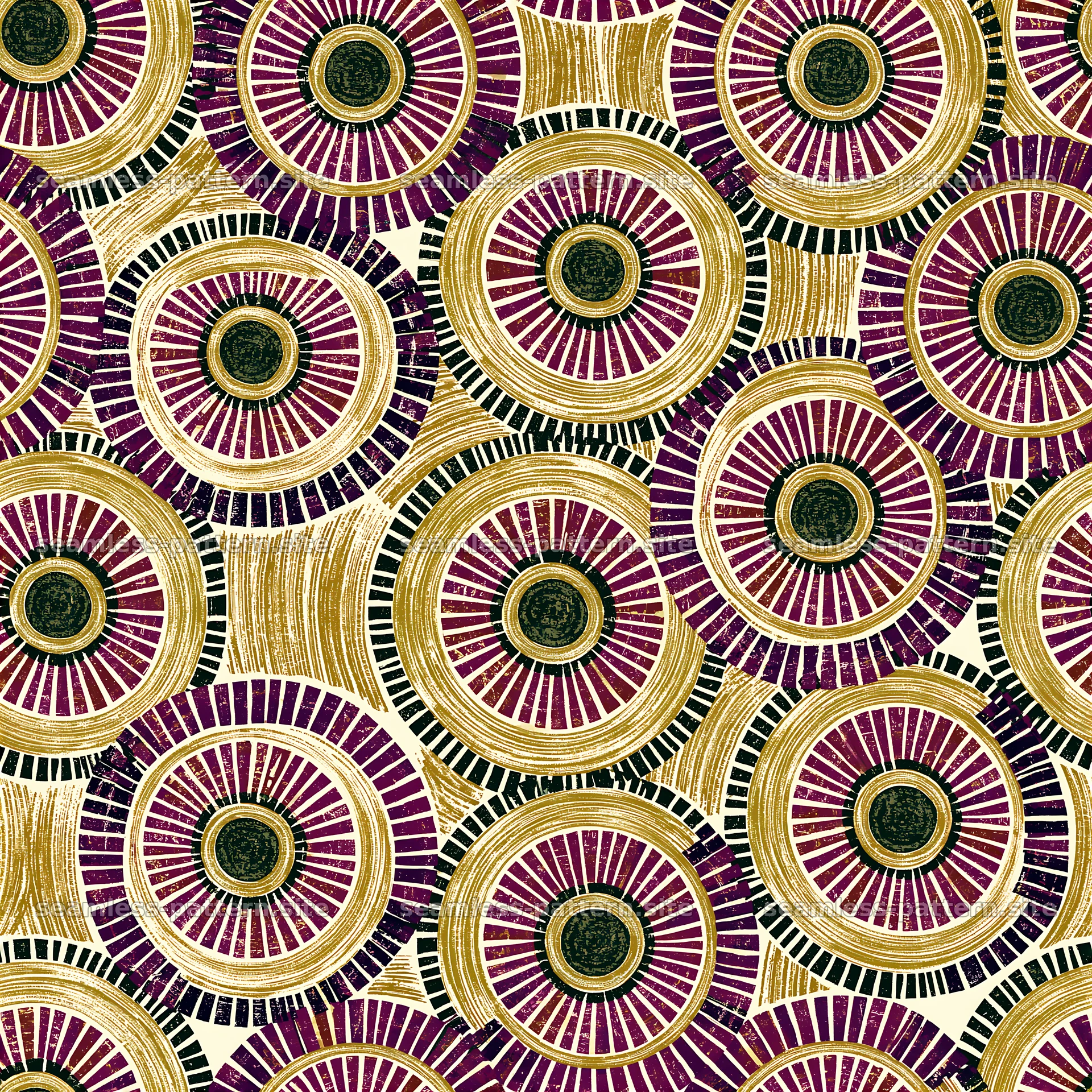 Bold radial pattern in black, red, and gold. Smooth layout — seamless tileable pattern at 8192x8192