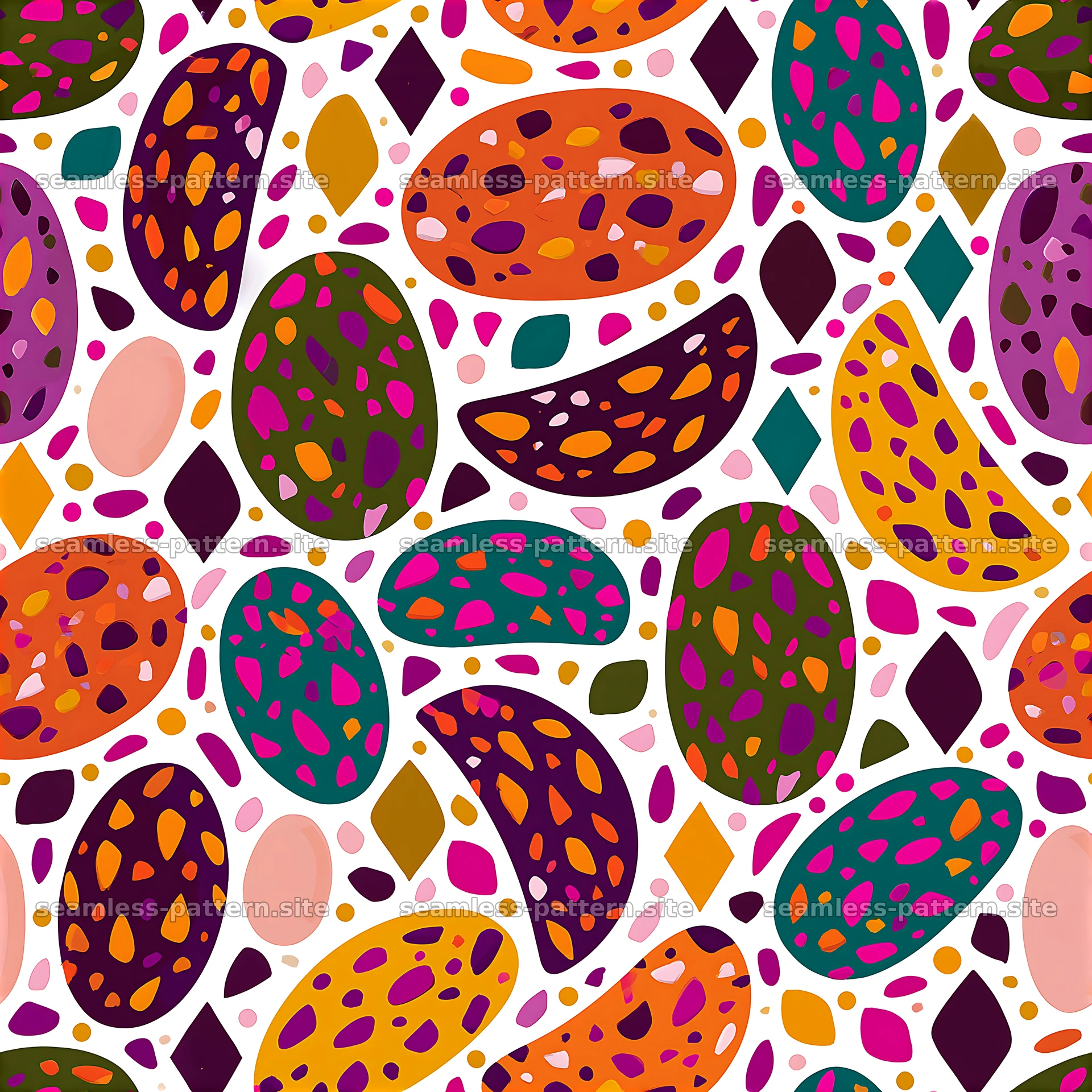 Colorful abstract shapes pattern with organic forms and vibrant colors — seamless tileable pattern at 8192x8192