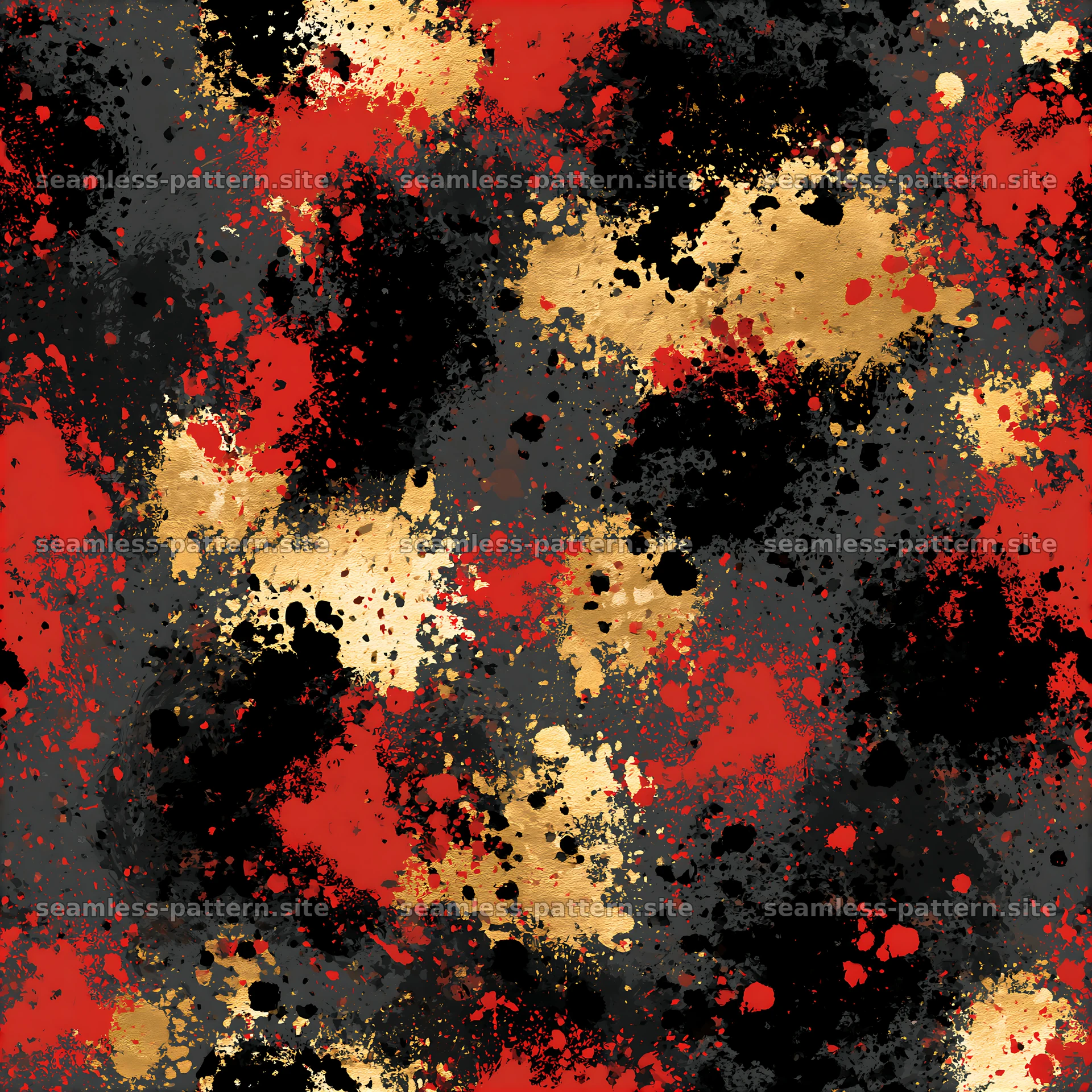Splattered Black Red Gold Abstract Repeating Pattern — seamless tileable pattern at 8192x8192