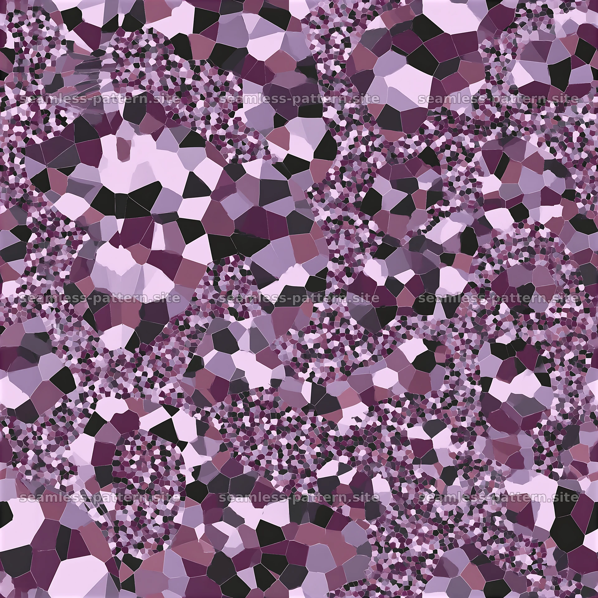 Purple geometric camouflage repeat pattern with mosaic shapes — seamless tileable pattern at 8192x8192