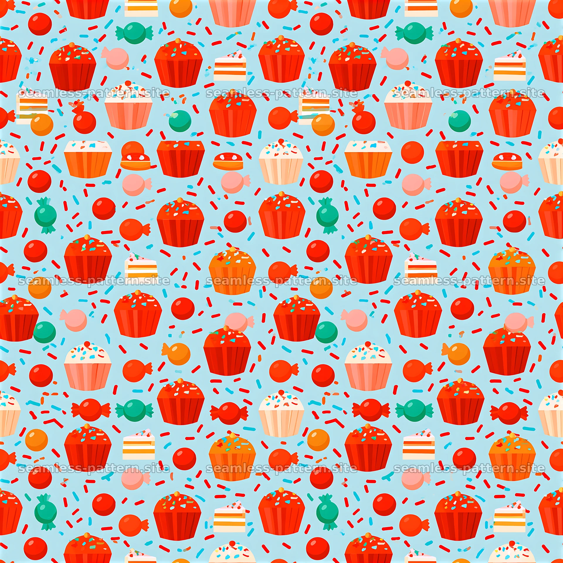 Colorful Cupcakes, Candy and Cake Seamless Pattern — seamless tileable pattern at 8192x8192