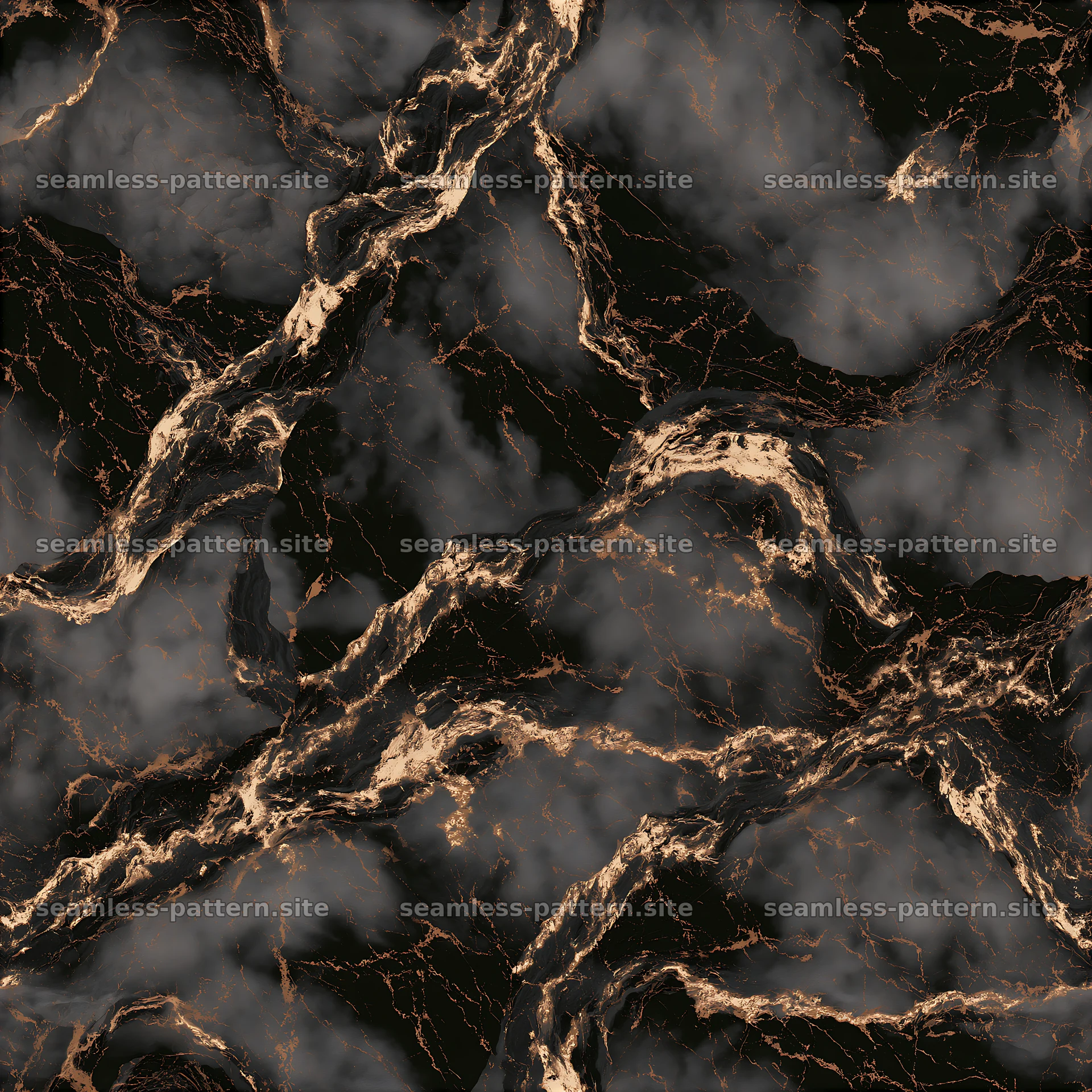 Seamless dramatic marble pattern with gold veining in dark colors — seamless tileable pattern at 8192x8192