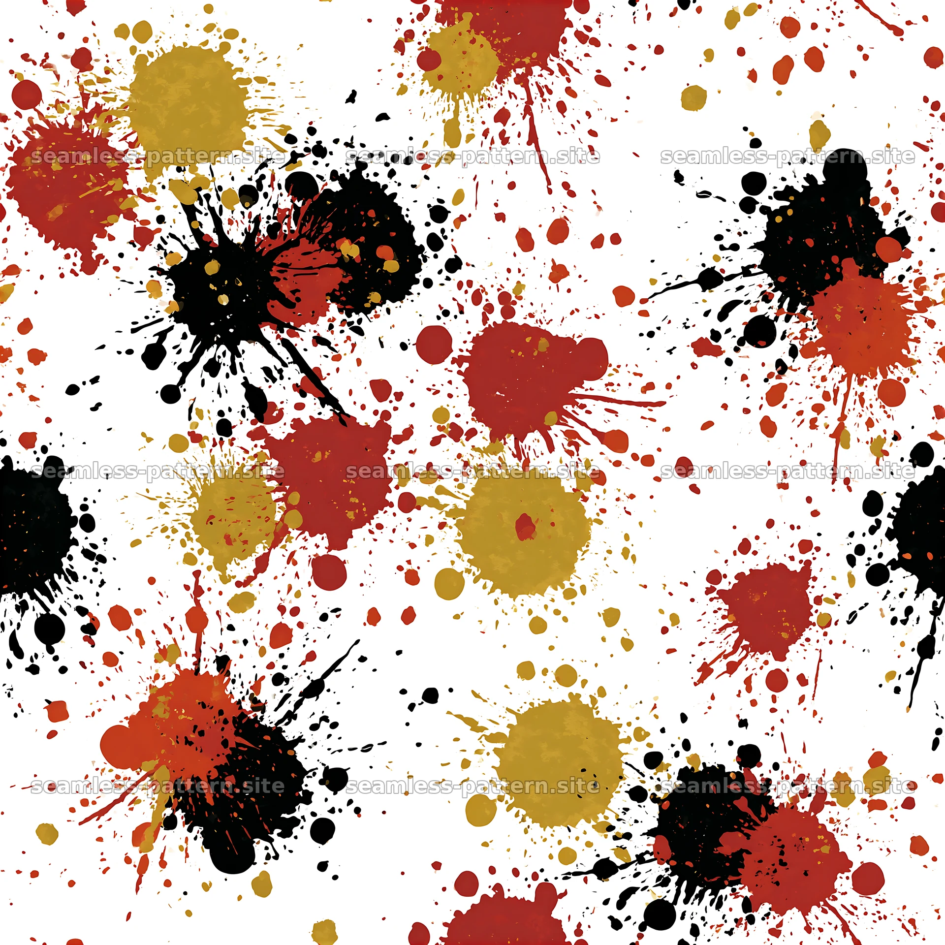 Splattered black red gold repeating pattern — seamless tileable pattern at 8192x8192