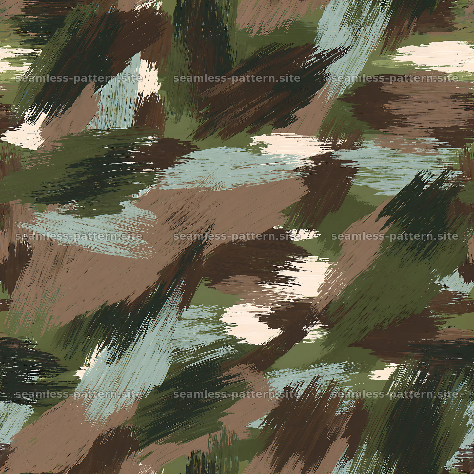 Seamless woodland camouflage brushstroke pattern for textiles — seamless tileable pattern