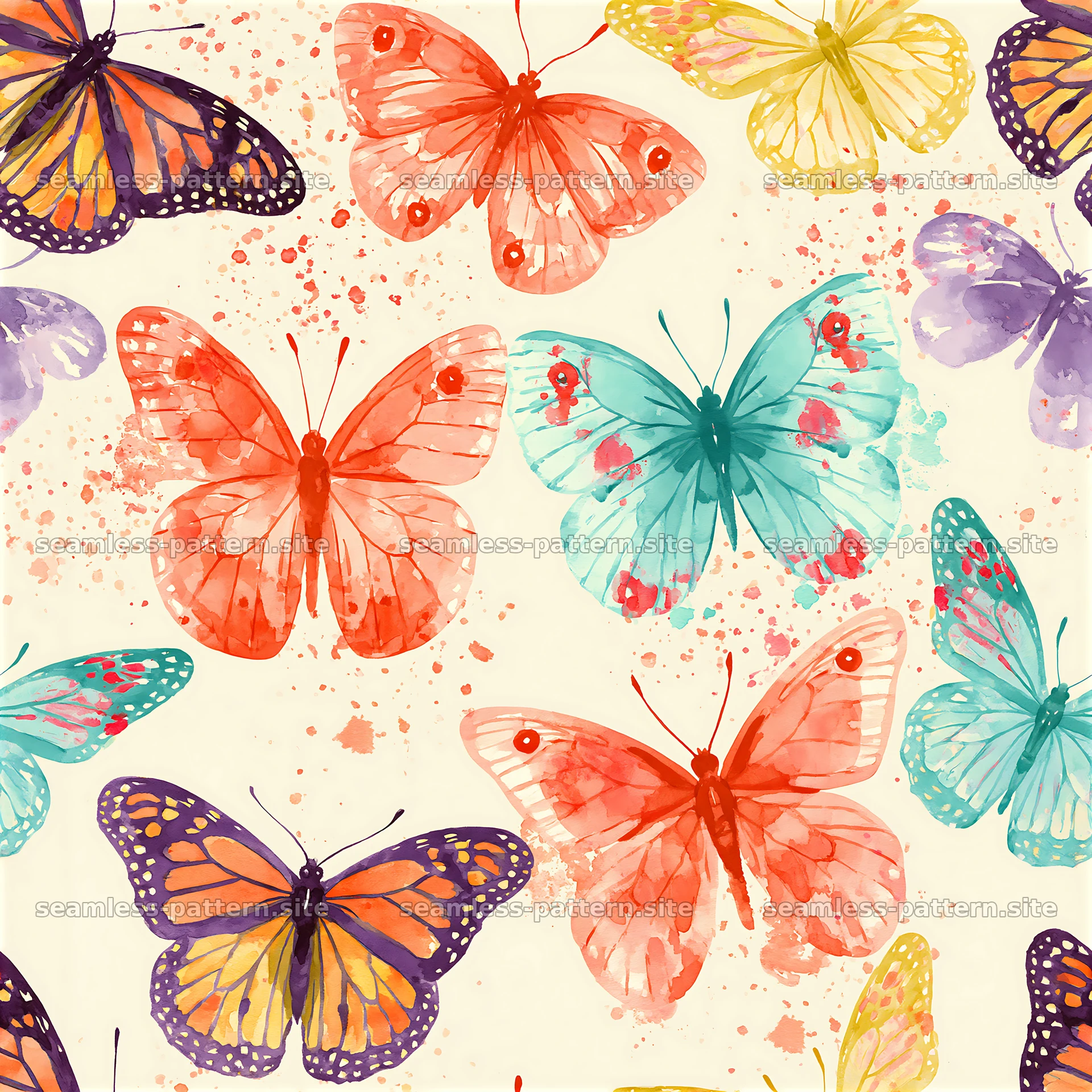 Bright butterflies seamless pattern creates a colorful and lively design — seamless tileable pattern at 8192x8192