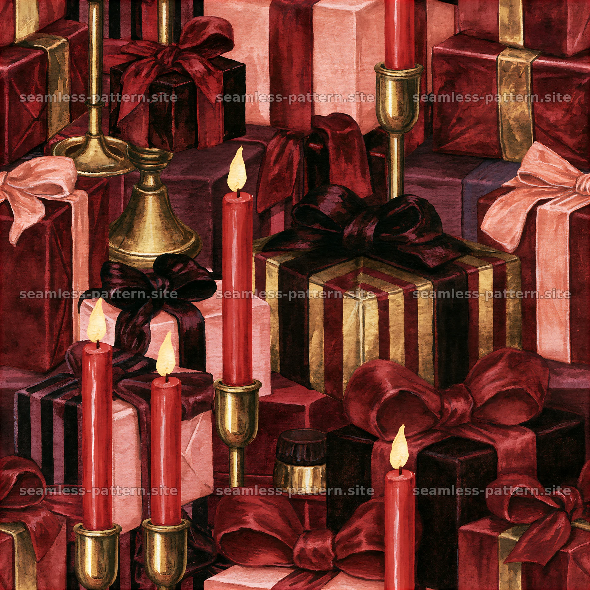 Seamless Pattern with Gift Boxes and Candles — seamless tileable pattern at 8192x8192