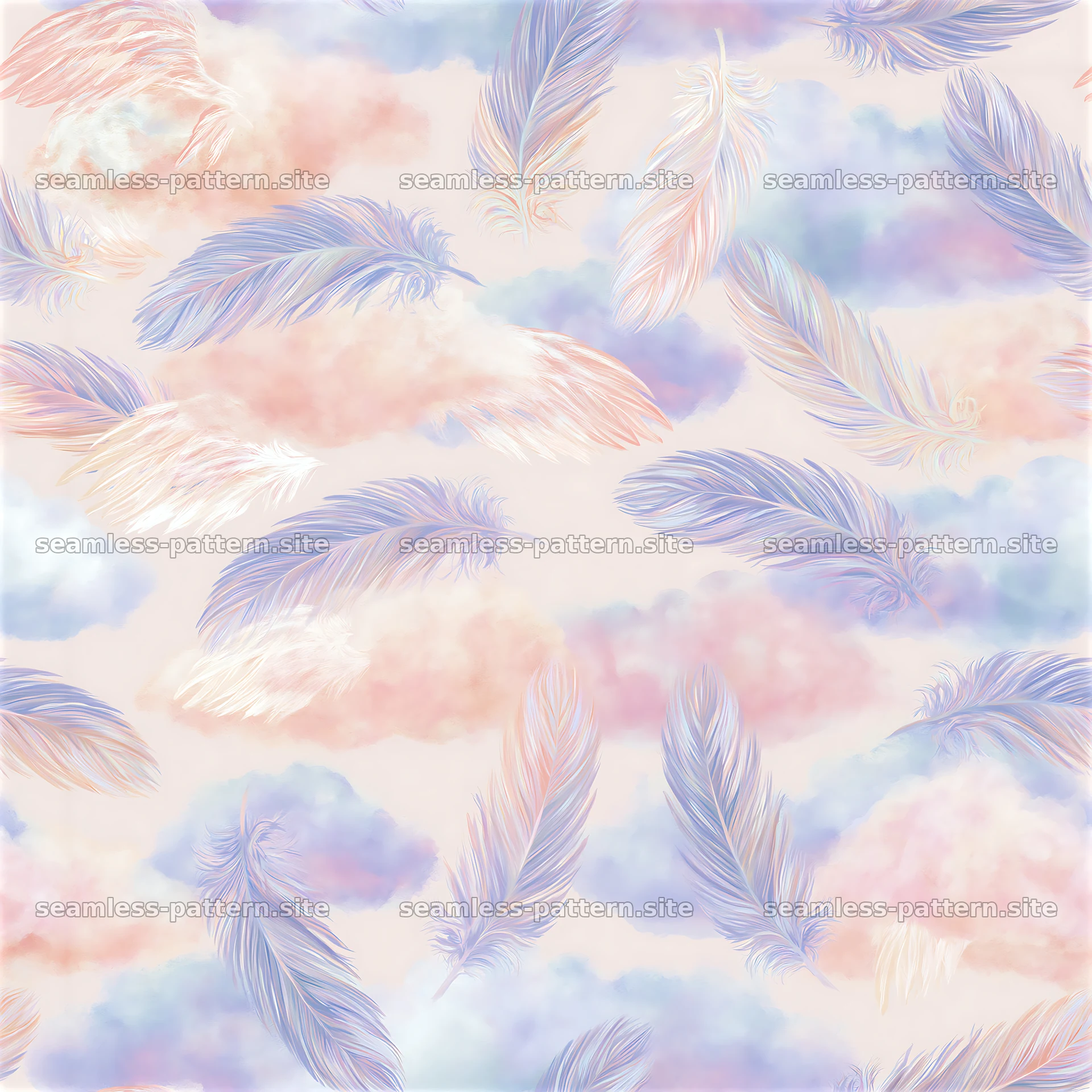 Pastel Feather and Cloud Seamless Pattern — seamless tileable pattern at 8192x8192
