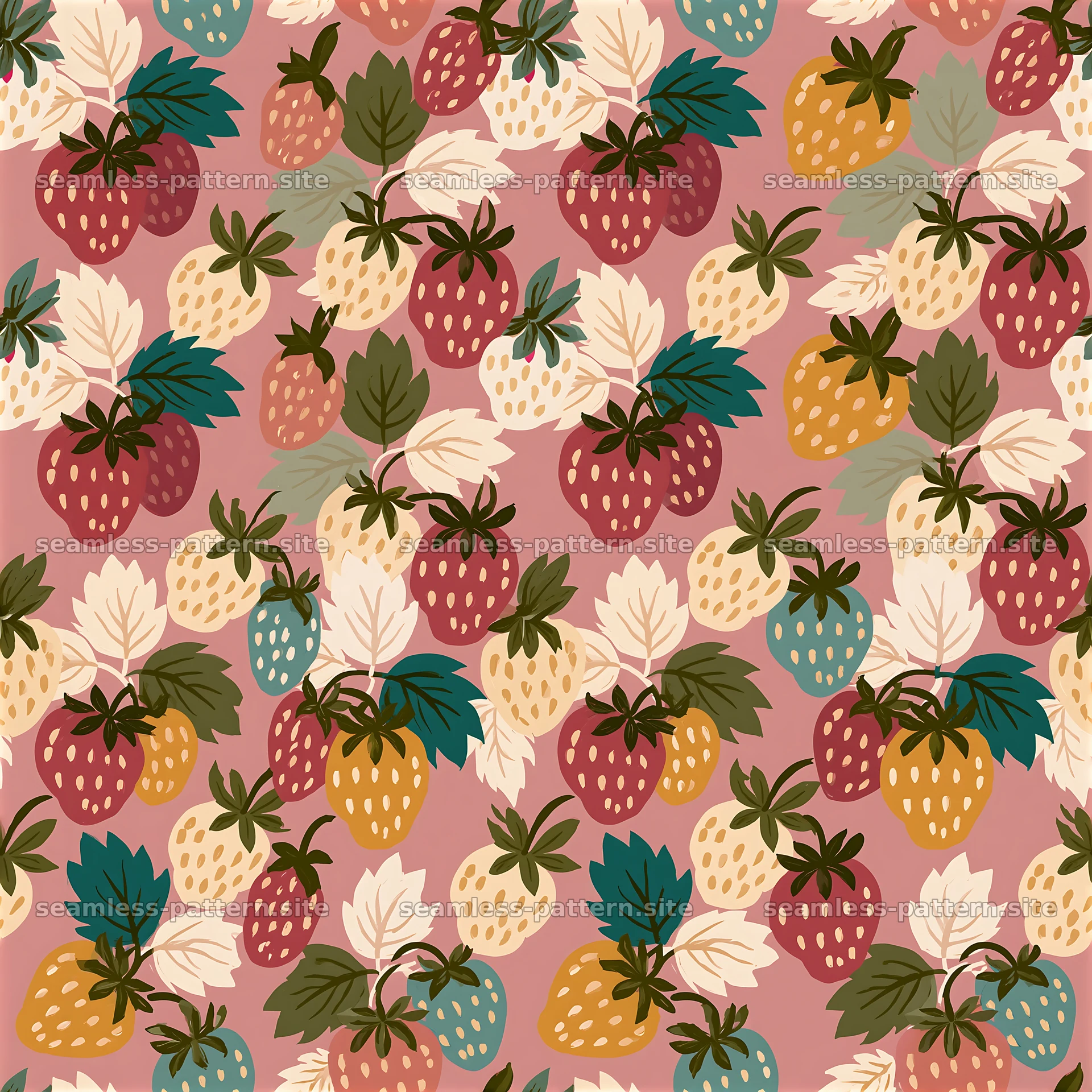 Colorful strawberries seamless pattern on a pink background — seamless tileable pattern at 8192x8192
