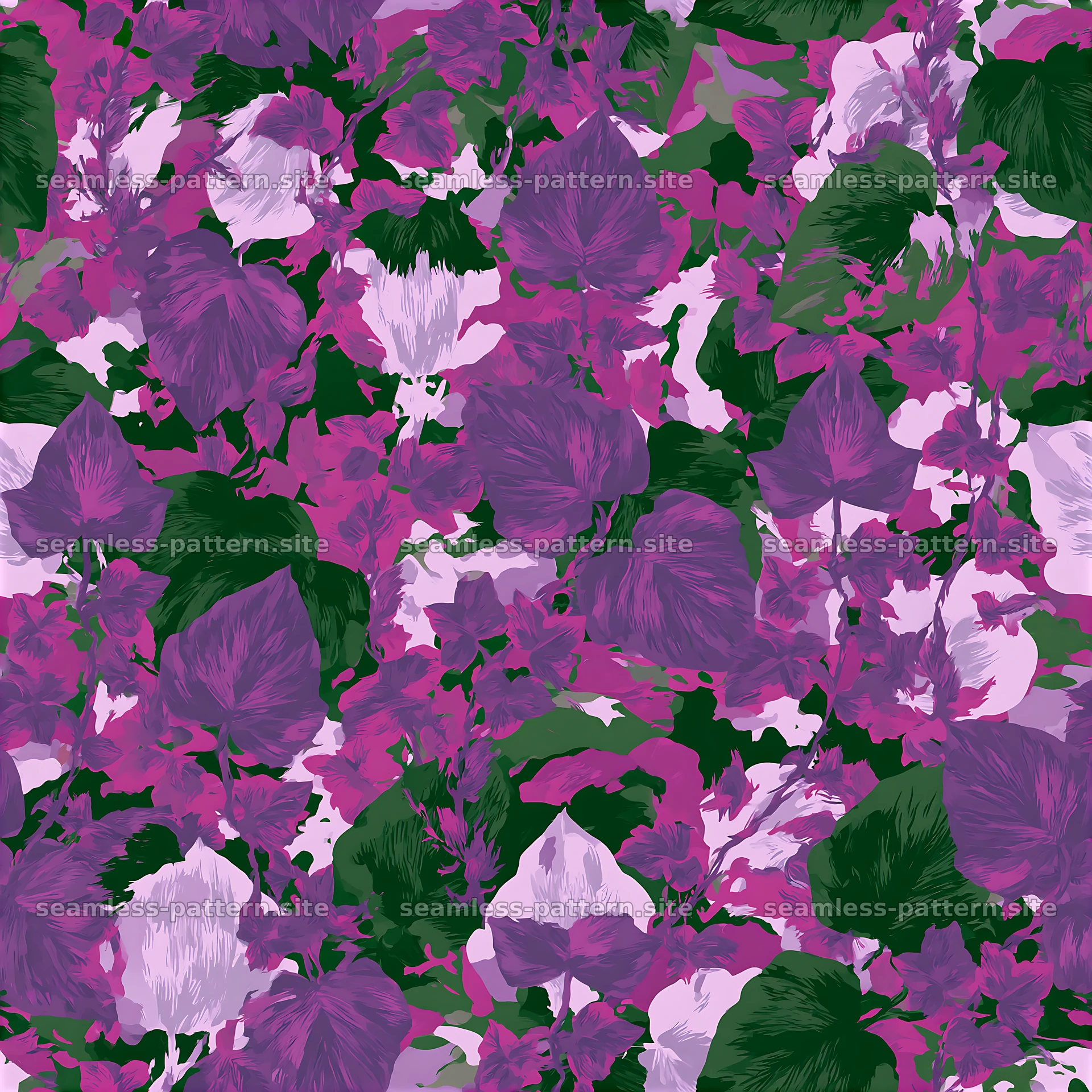 Purple leafy camouflage seamless pattern in a vibrant design — seamless tileable pattern at 8192x8192
