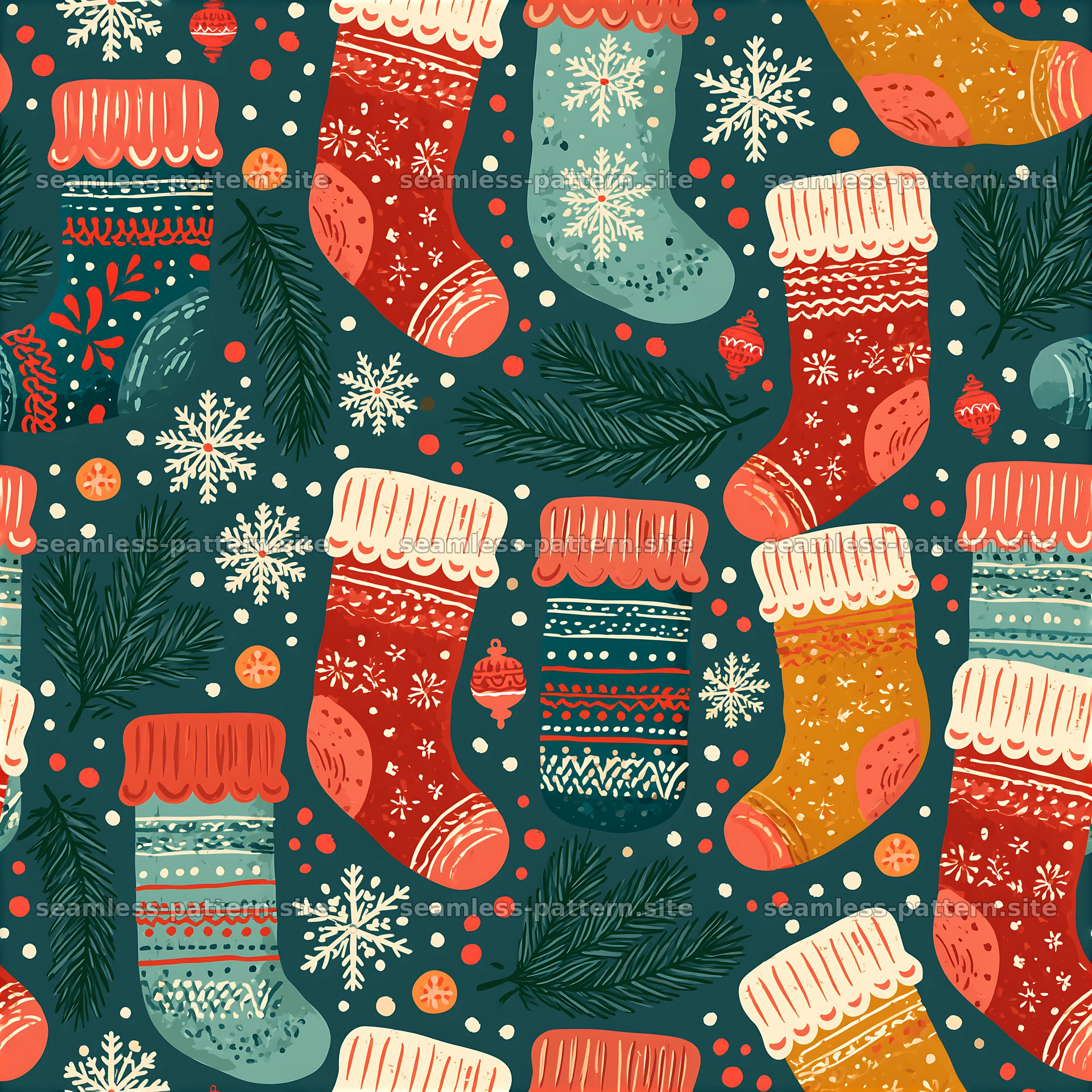 Seamless Christmas stocking pattern perfect for festive designs — seamless tileable pattern at 8192x8192