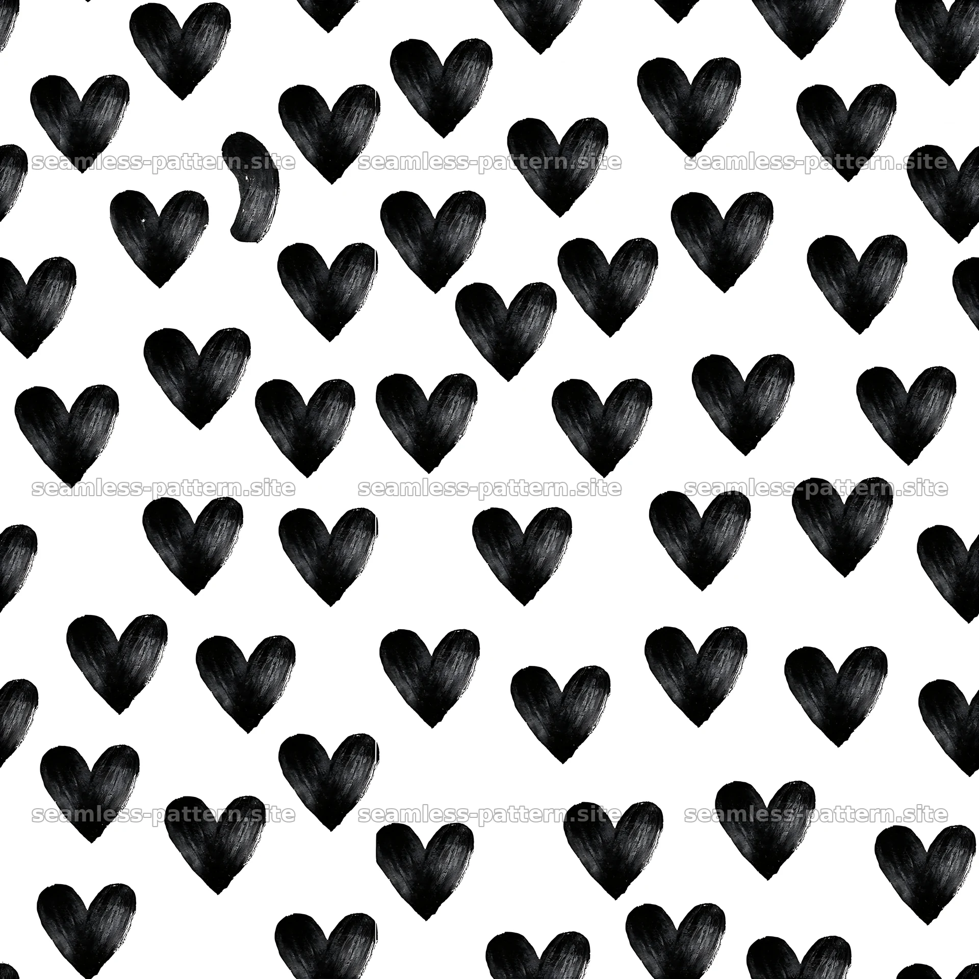 Black and white heart pattern with a consistent layout — seamless tileable pattern at 8192x8192
