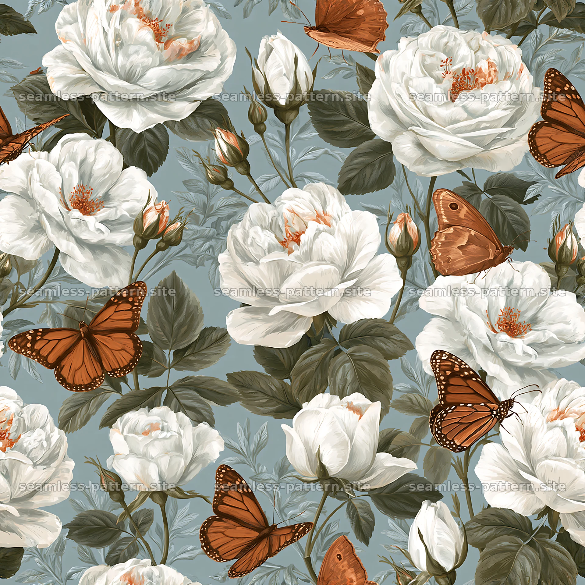 Butterfly and rose seamless pattern in soft colors — seamless tileable pattern