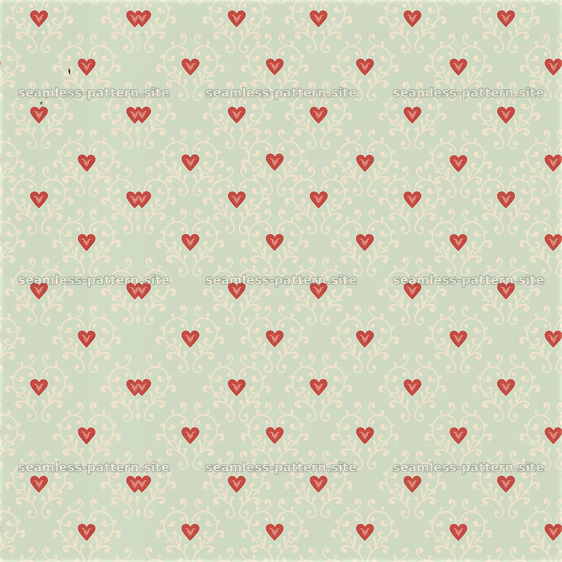 Vintage heart pattern with floral elements on light background — seamless tileable pattern at 8192x8192
