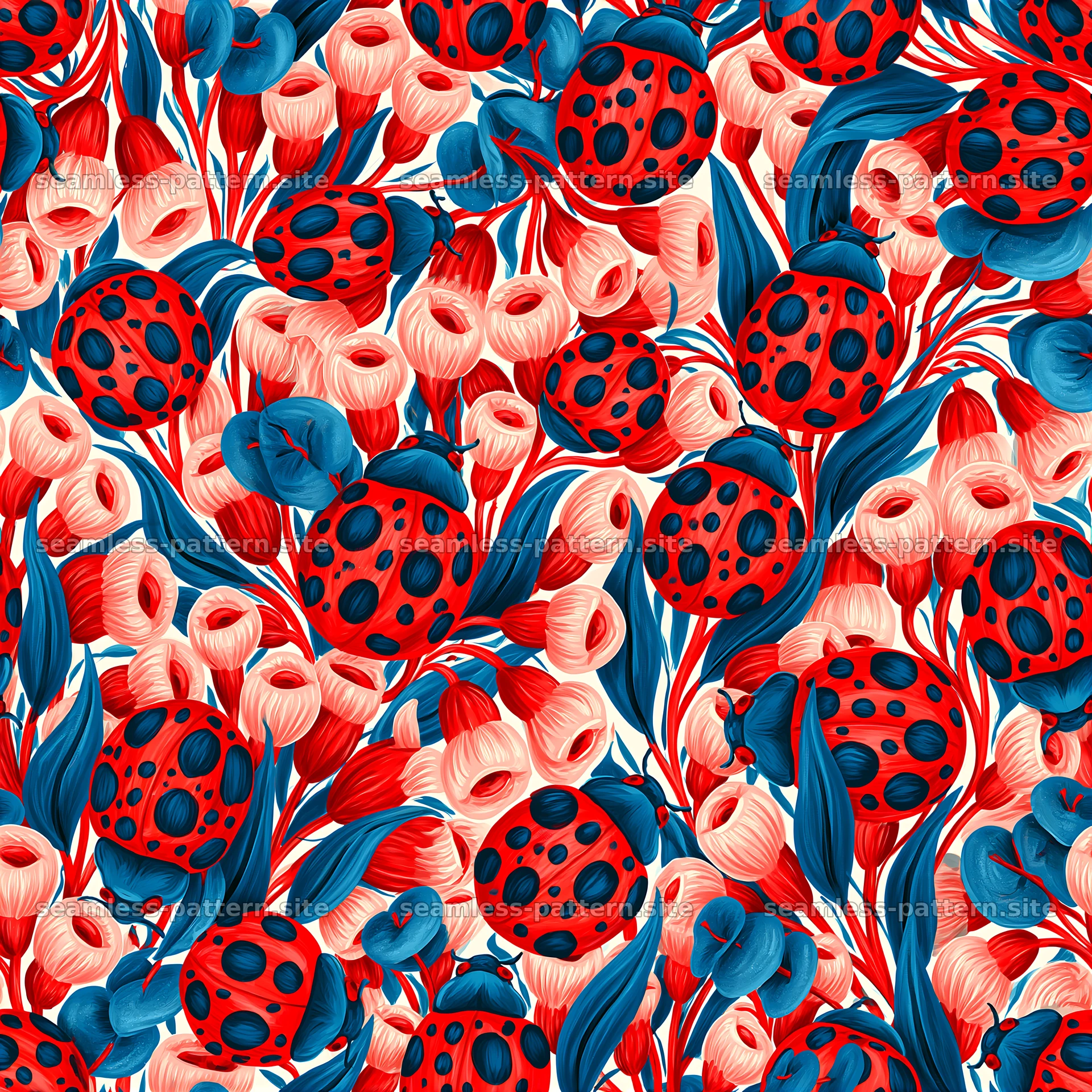 Vibrant ladybug and floral seamless pattern — seamless tileable pattern at 8192x8192