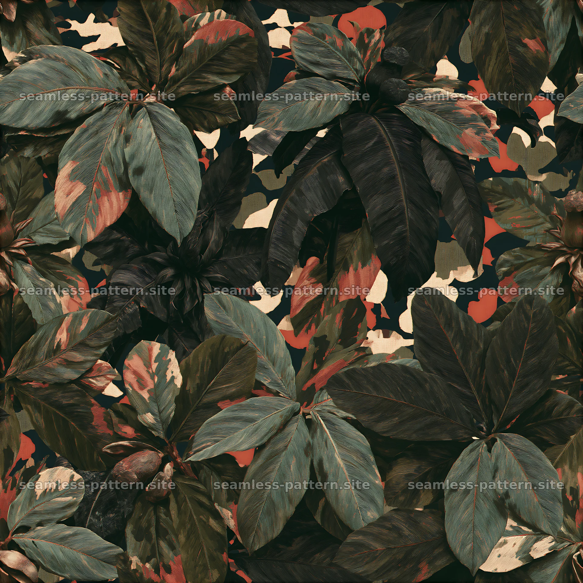 Tileable tactical camouflage pattern featuring leaves — seamless tileable pattern at 8192x8192