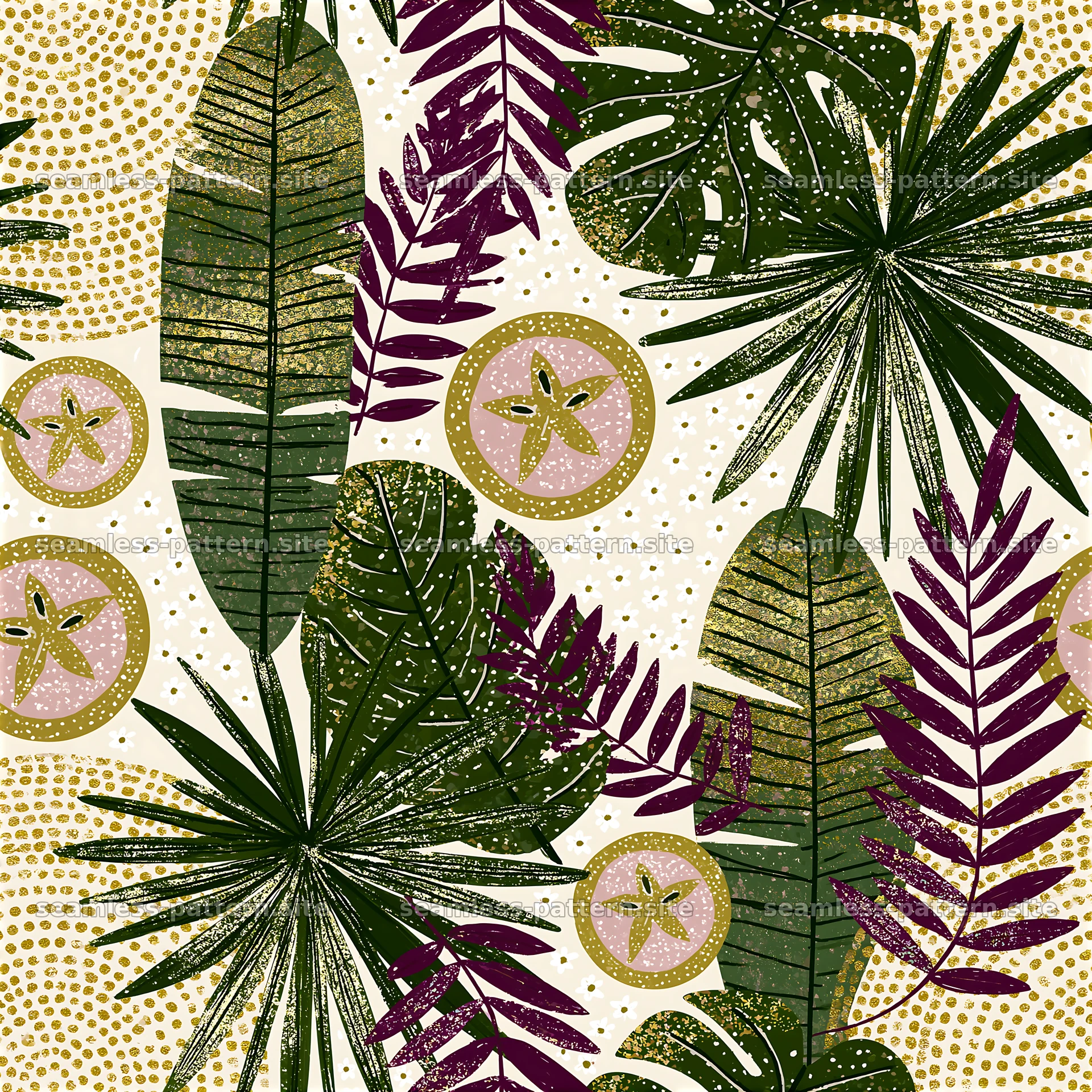 Colorful Tropical Botanical Seamless Pattern — seamless tileable pattern at 8192x8192