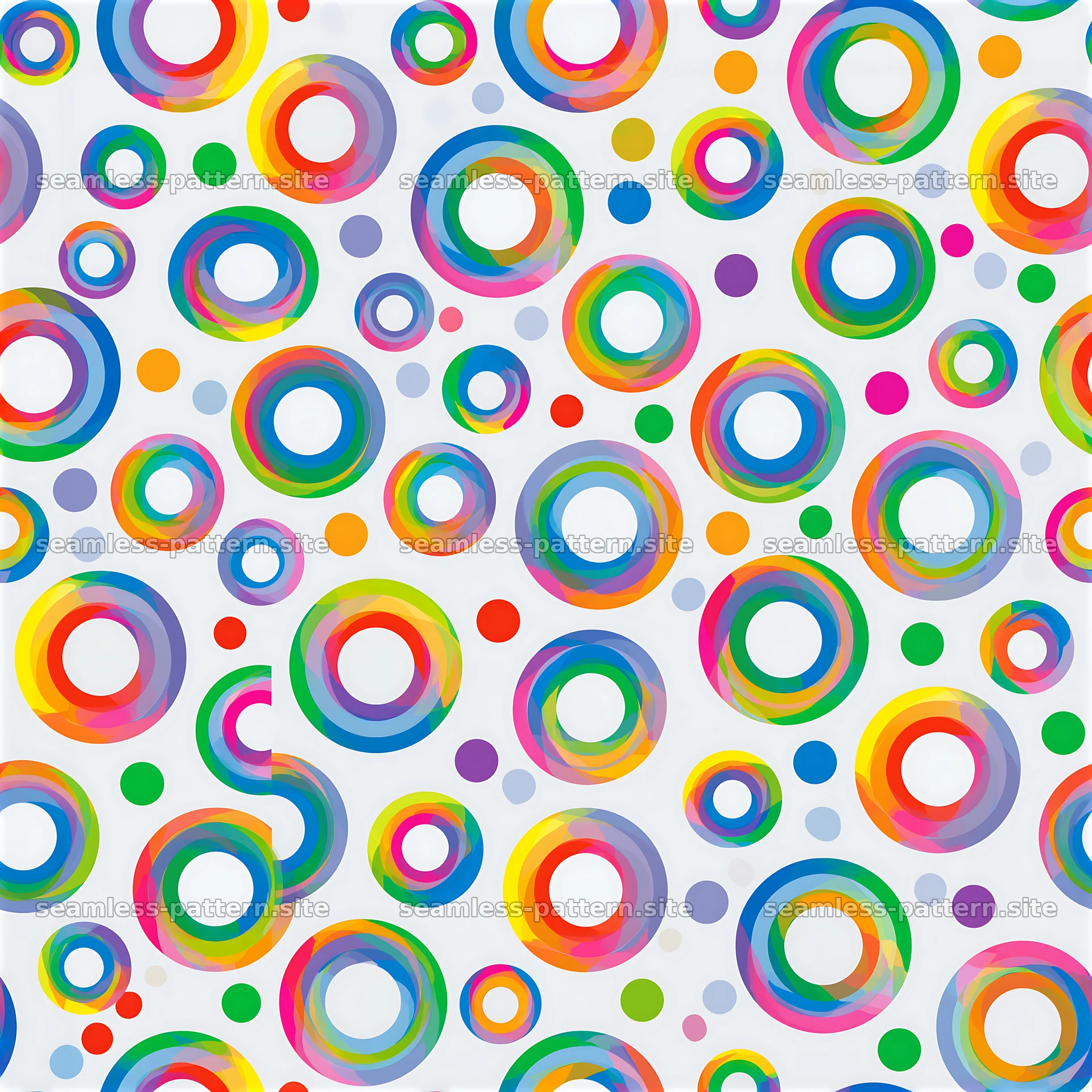 Colorful circles on a light background create playful pattern design — seamless tileable pattern at 8192x8192