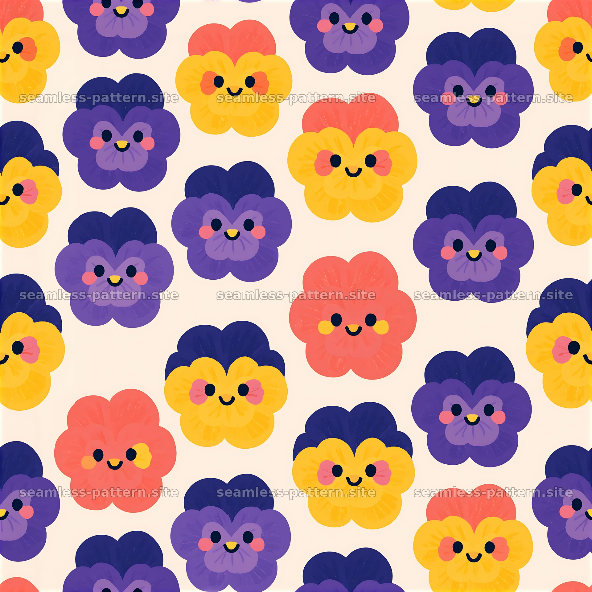 Cute flower faces seamless pattern with cheerful designs — seamless tileable pattern at 8192x8192