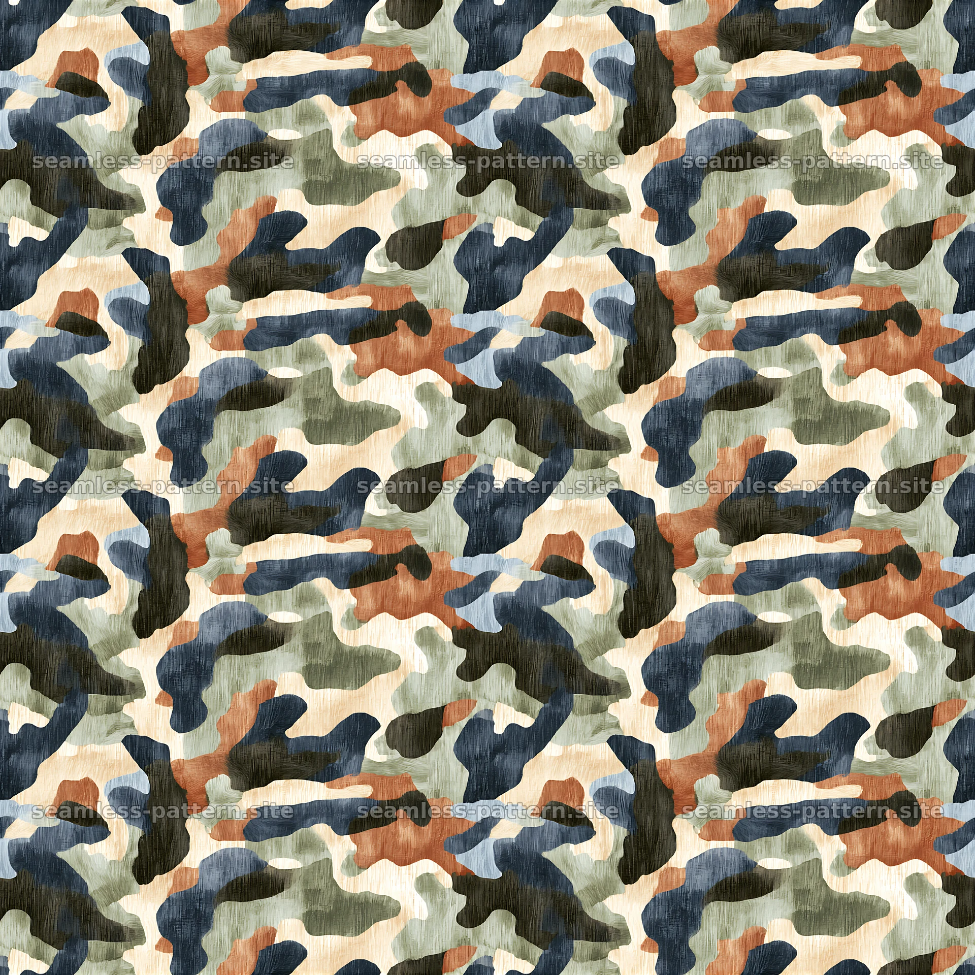 Watercolor camouflage shapes seamless pattern in muted colors — seamless tileable pattern at 8192x8192