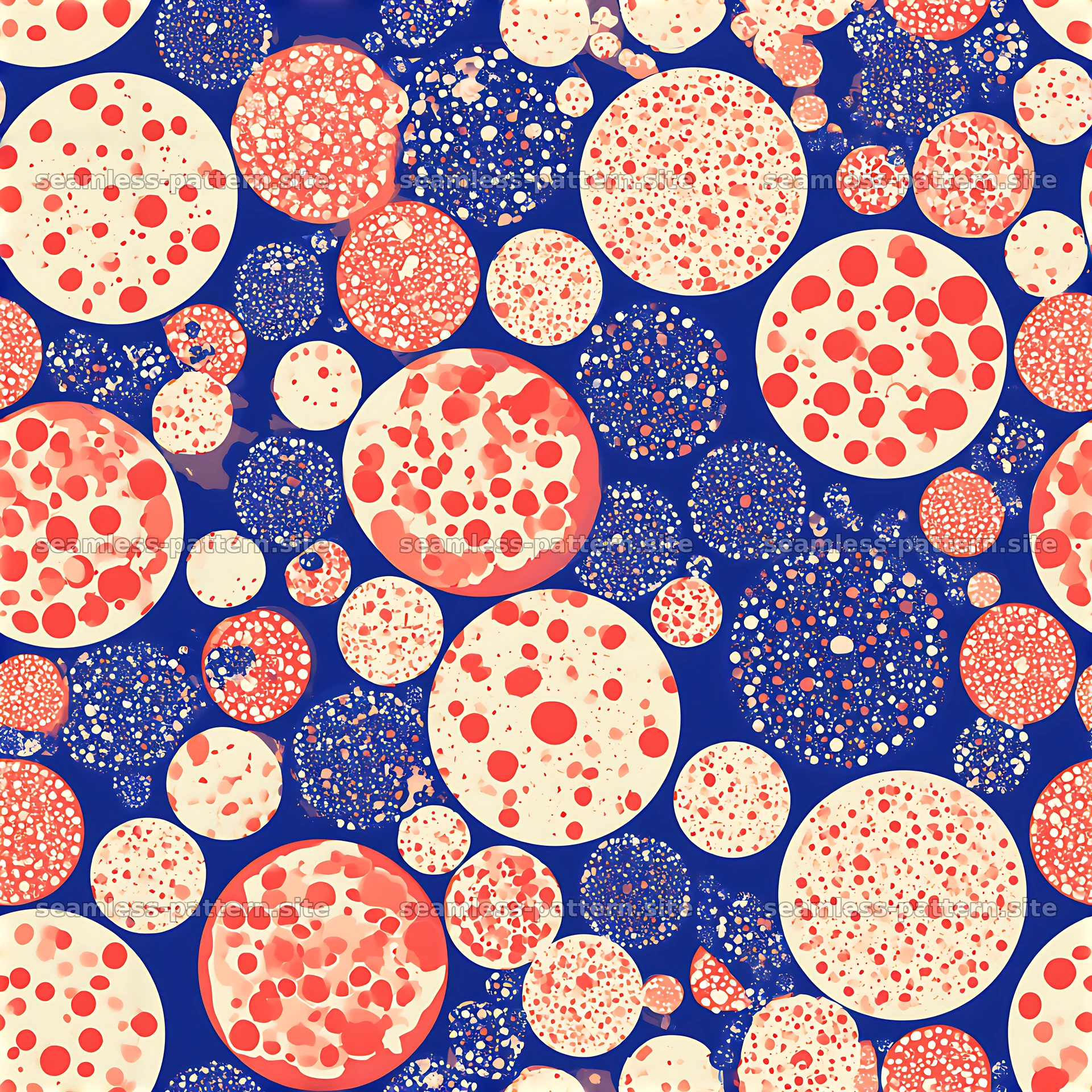 Seamless pizza serving pattern with colorful circular motifs — seamless tileable pattern at 8192x8192