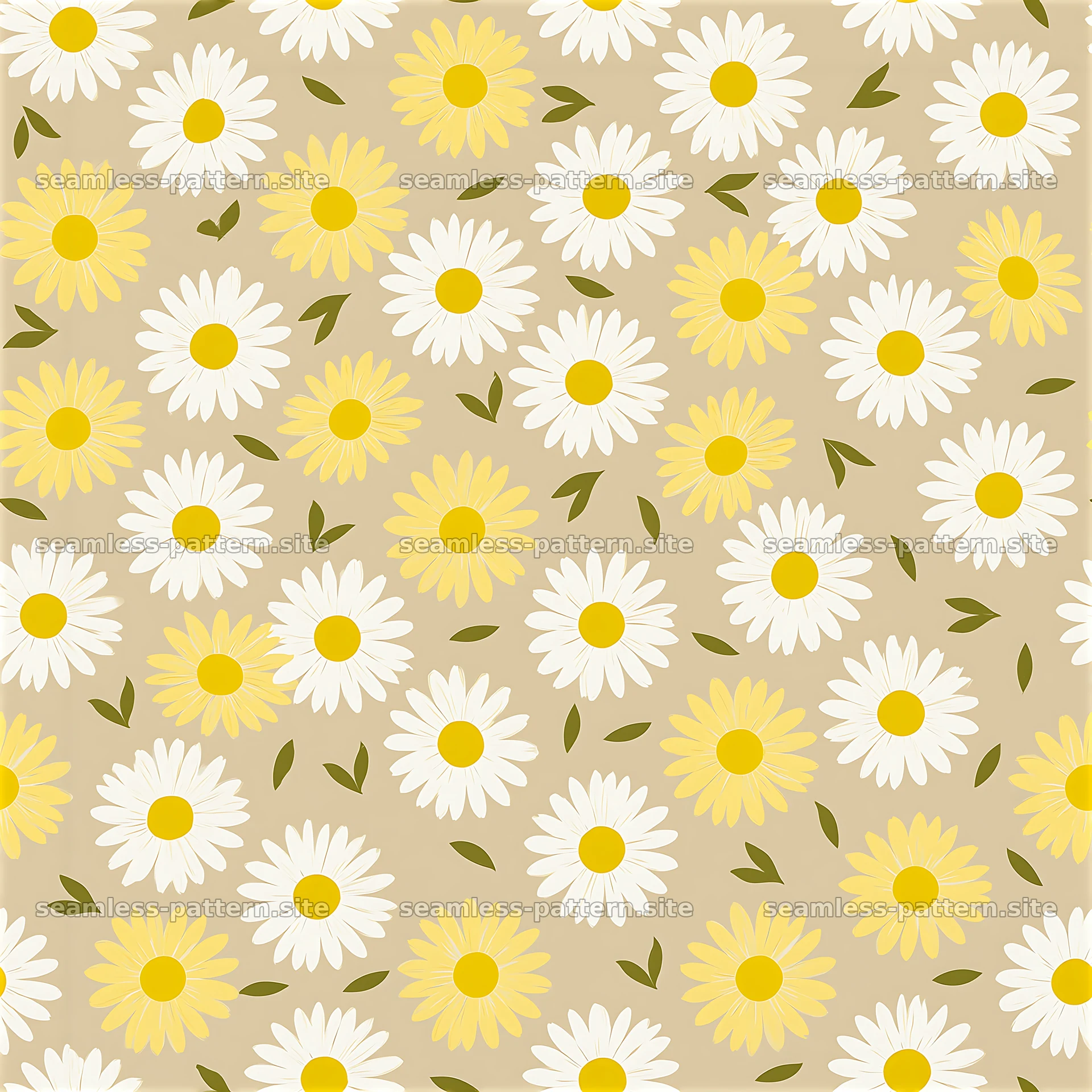Bright daisy seamless pattern on beige background — seamless tileable pattern at 8192x8192