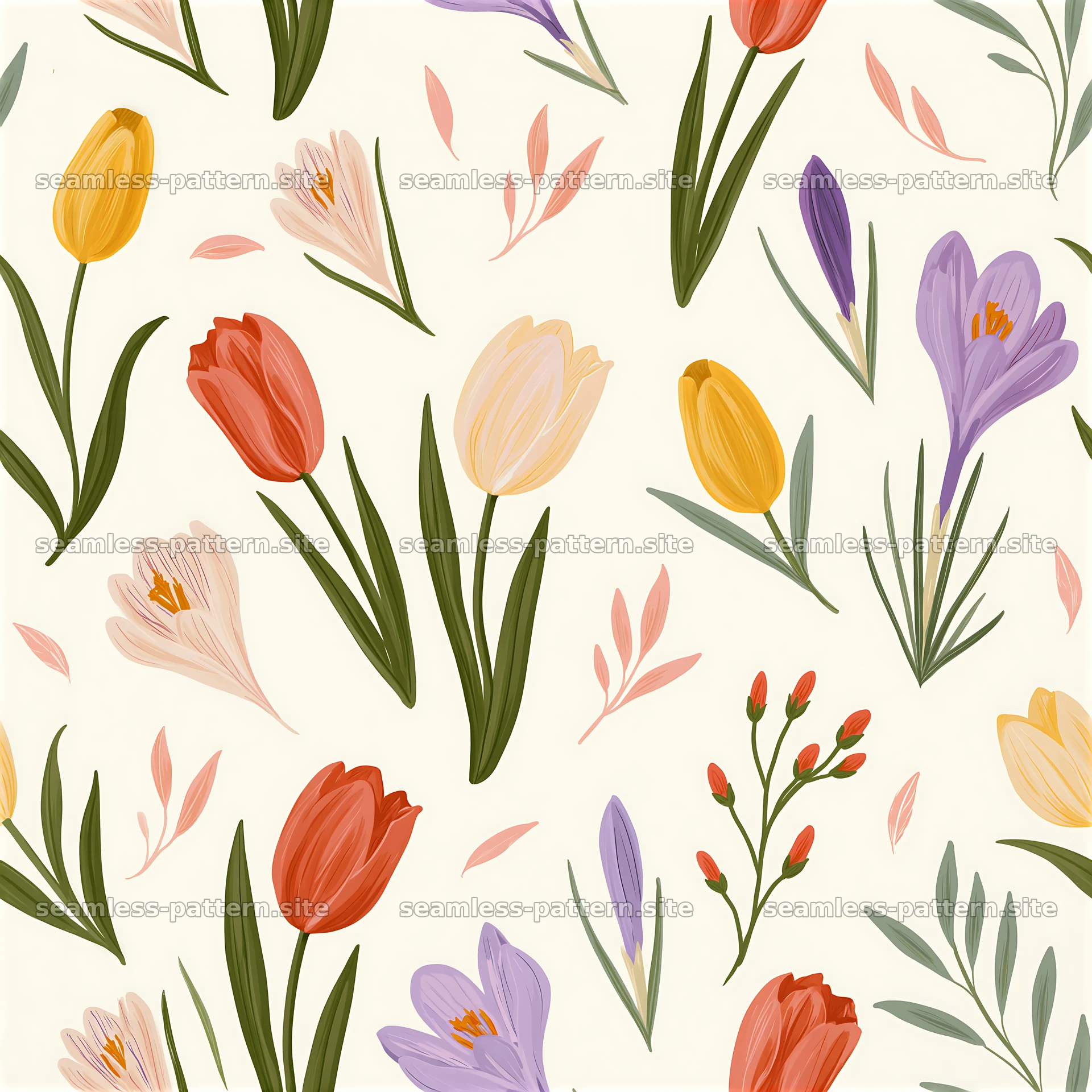 Colorful Spring Flower Seamless Pattern — seamless tileable pattern at 8192x8192