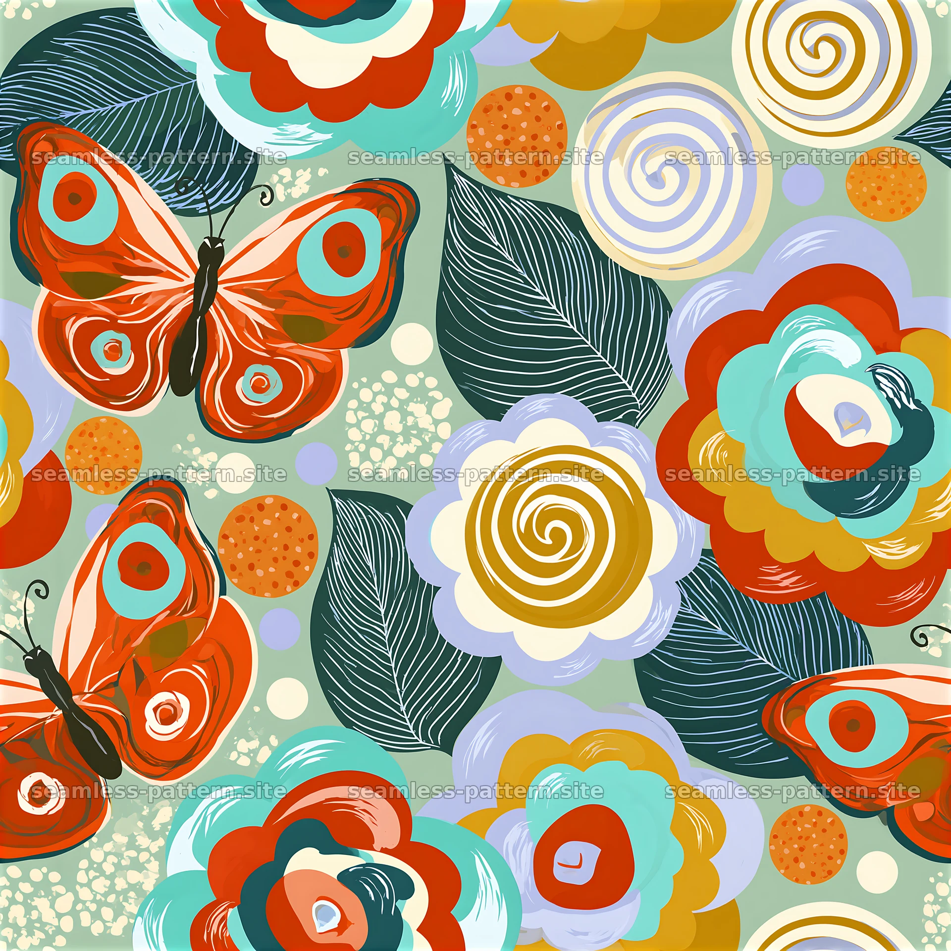 Colorful floral and butterfly seamless pattern design — seamless tileable pattern at 8192x8192