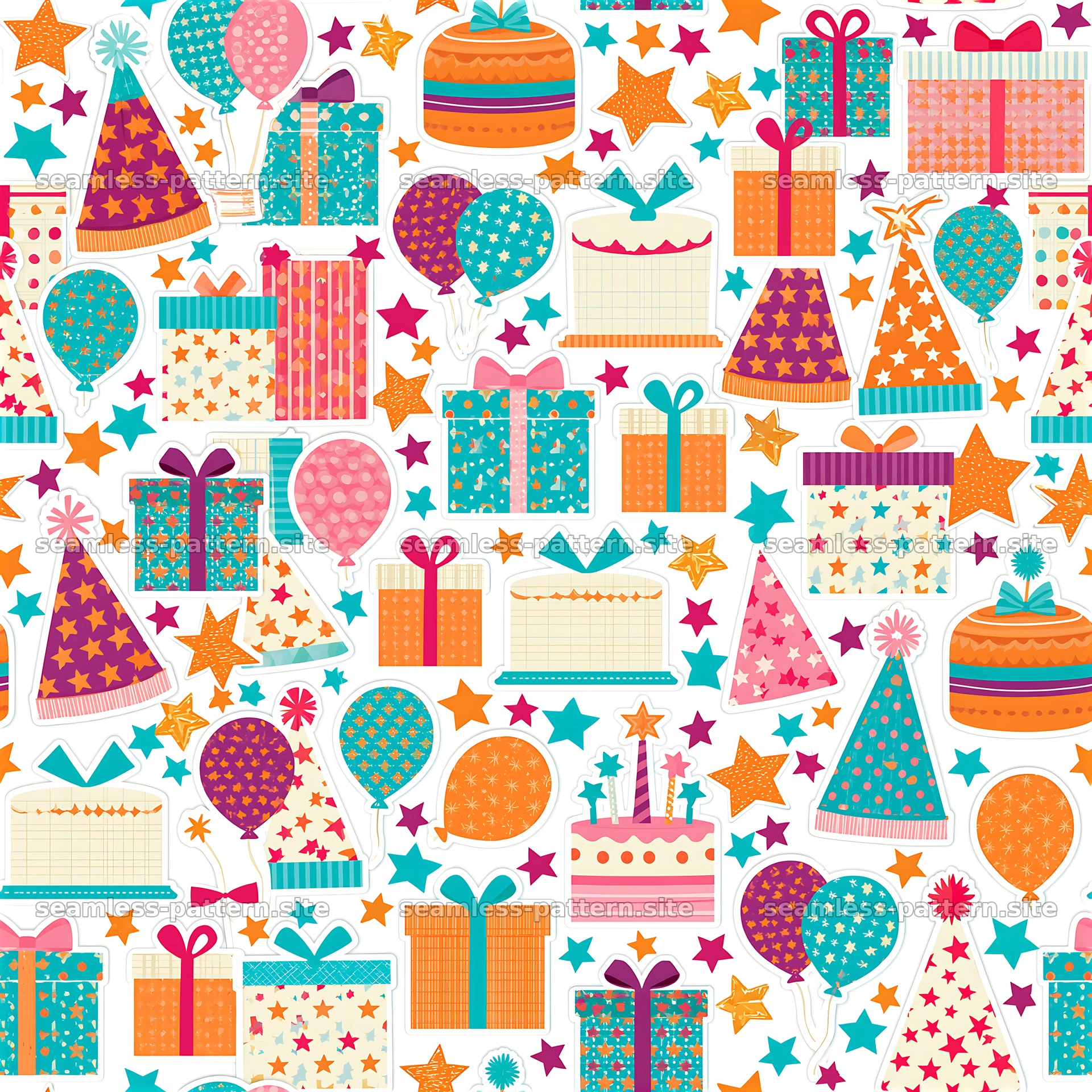 Colorful Birthday Party Celebration Seamless Pattern — seamless tileable pattern at 8192x8192