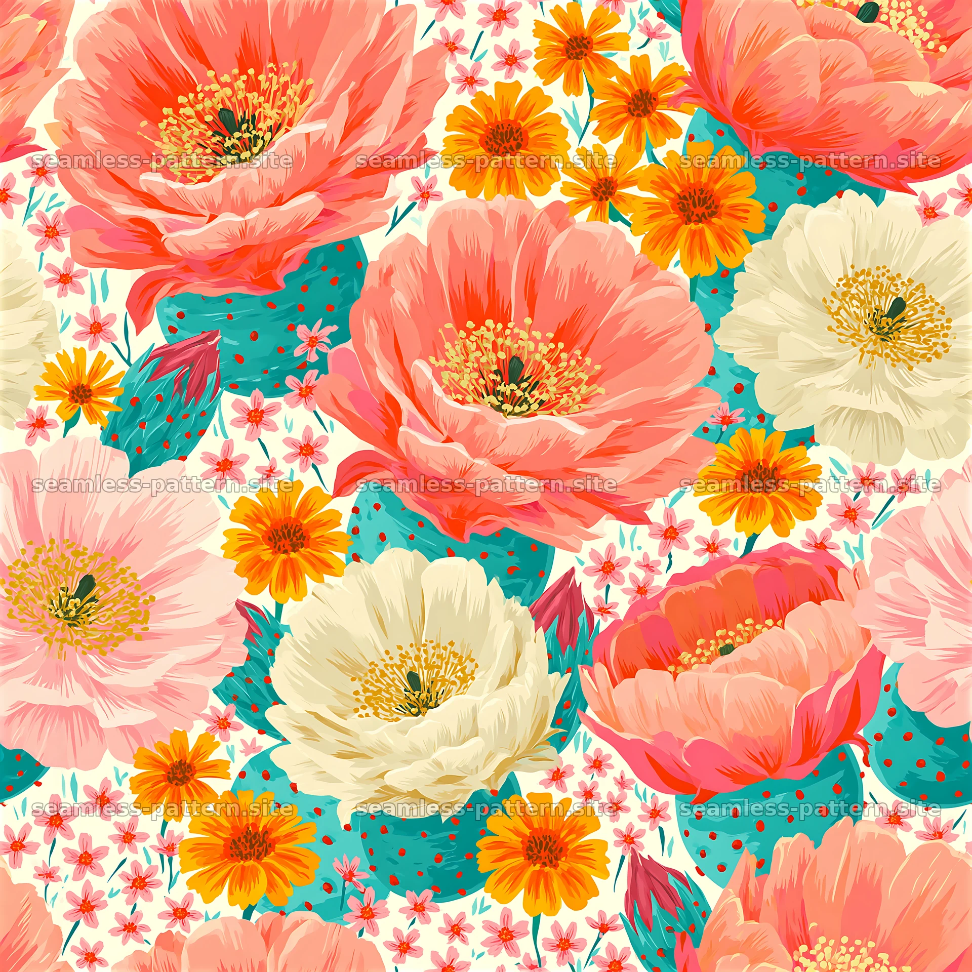Vivid Desert Blooms Floral Seamless Pattern — seamless tileable pattern at 8192x8192