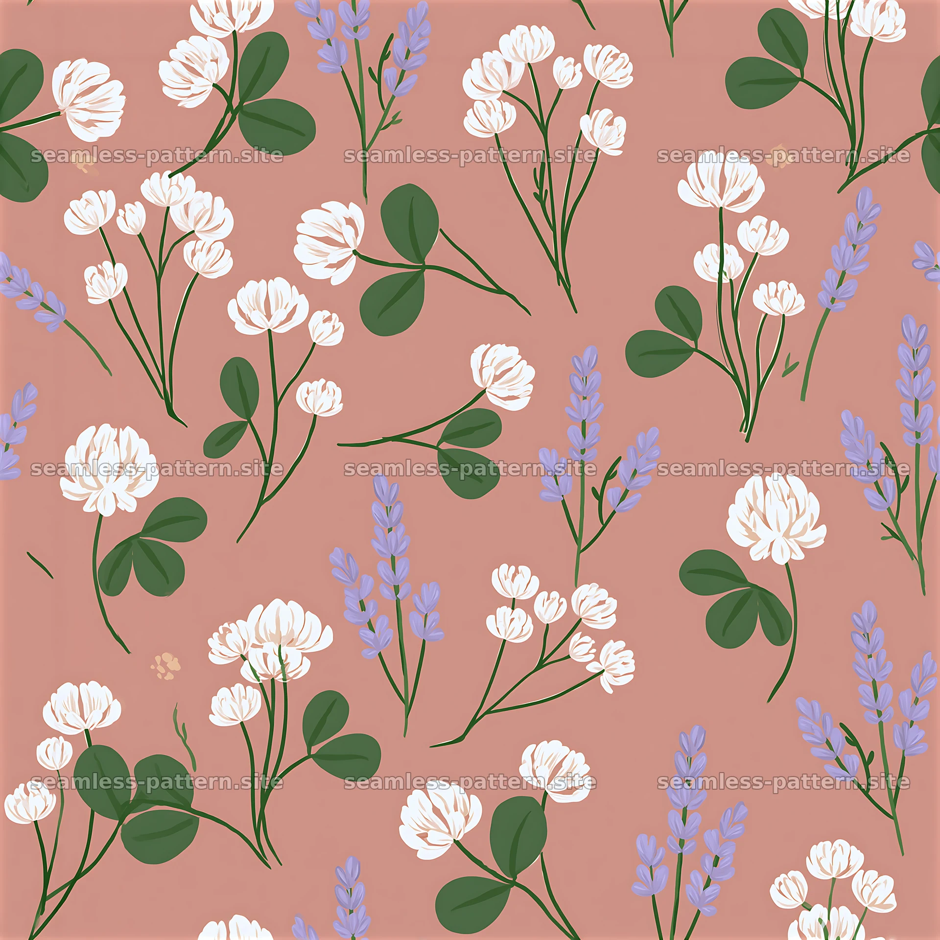 Spring flower seamless pattern with white and purple blooms — seamless tileable pattern at 8192x8192