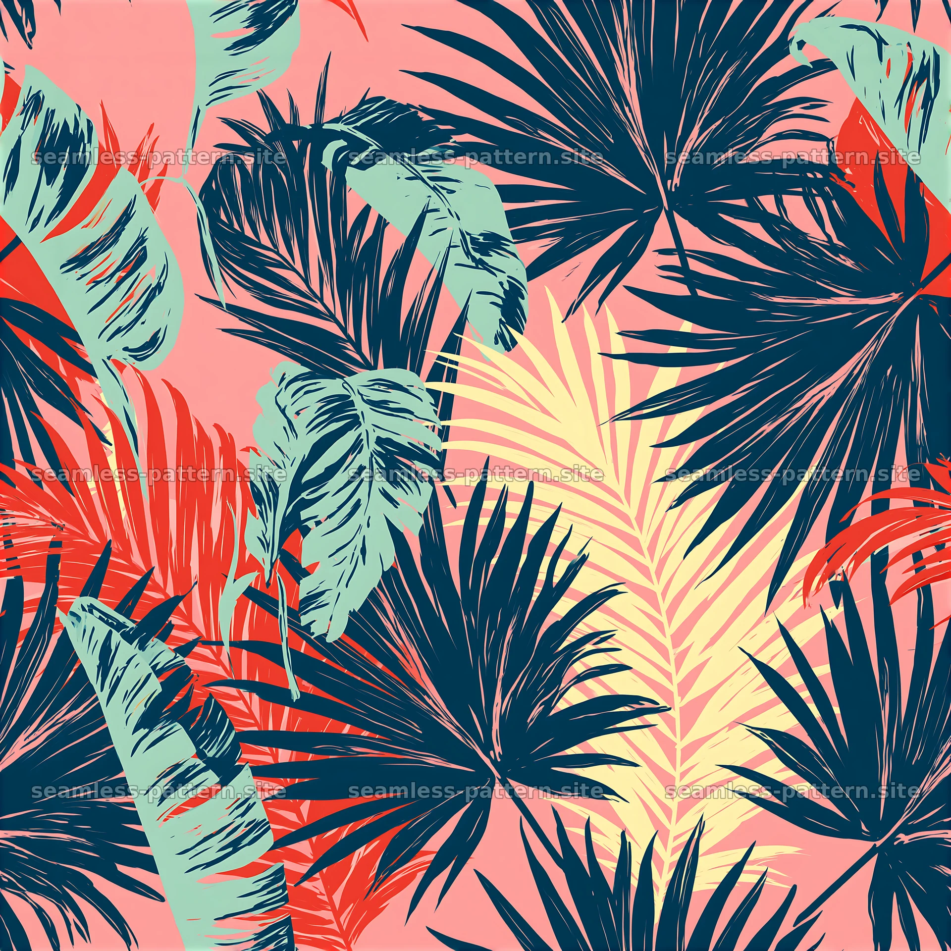 Bold tropical leaves seamless pattern for interior design — seamless tileable pattern at 8192x8192