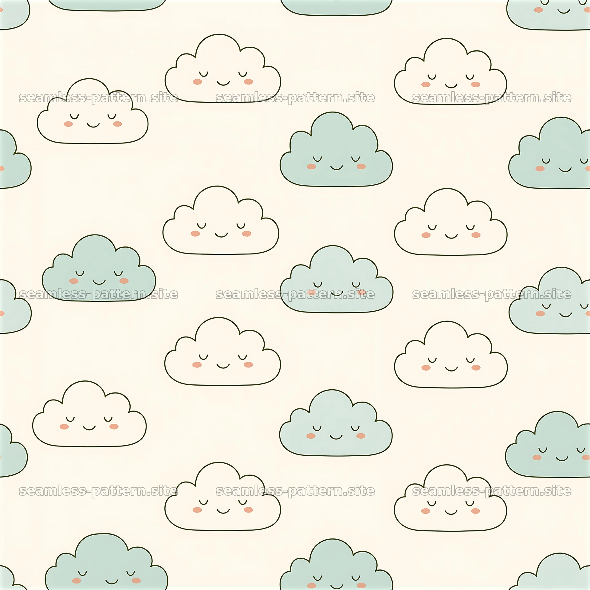Pattern cute smiling clouds seamless pattern design with soft colors — seamless tileable pattern at 8192x8192