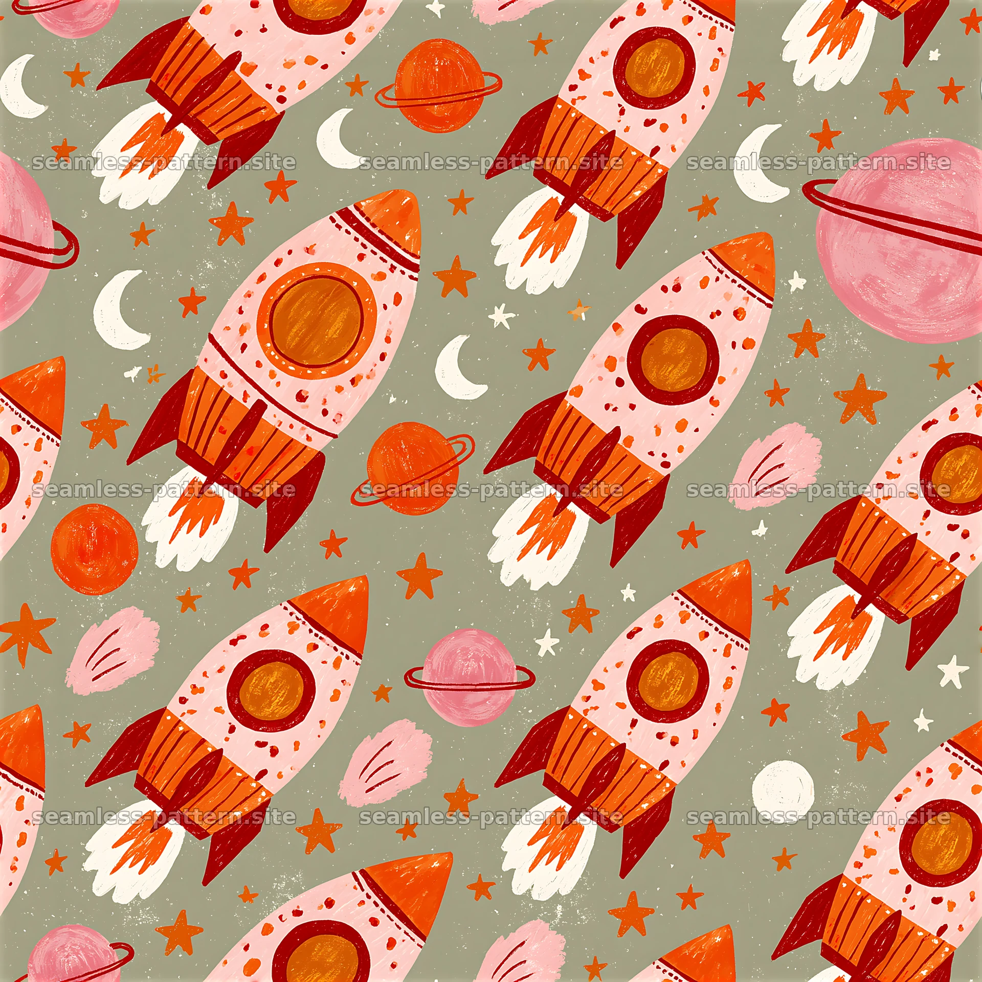 Cute Space Rocket Seamless Pattern for Kids — seamless tileable pattern at 8192x8192
