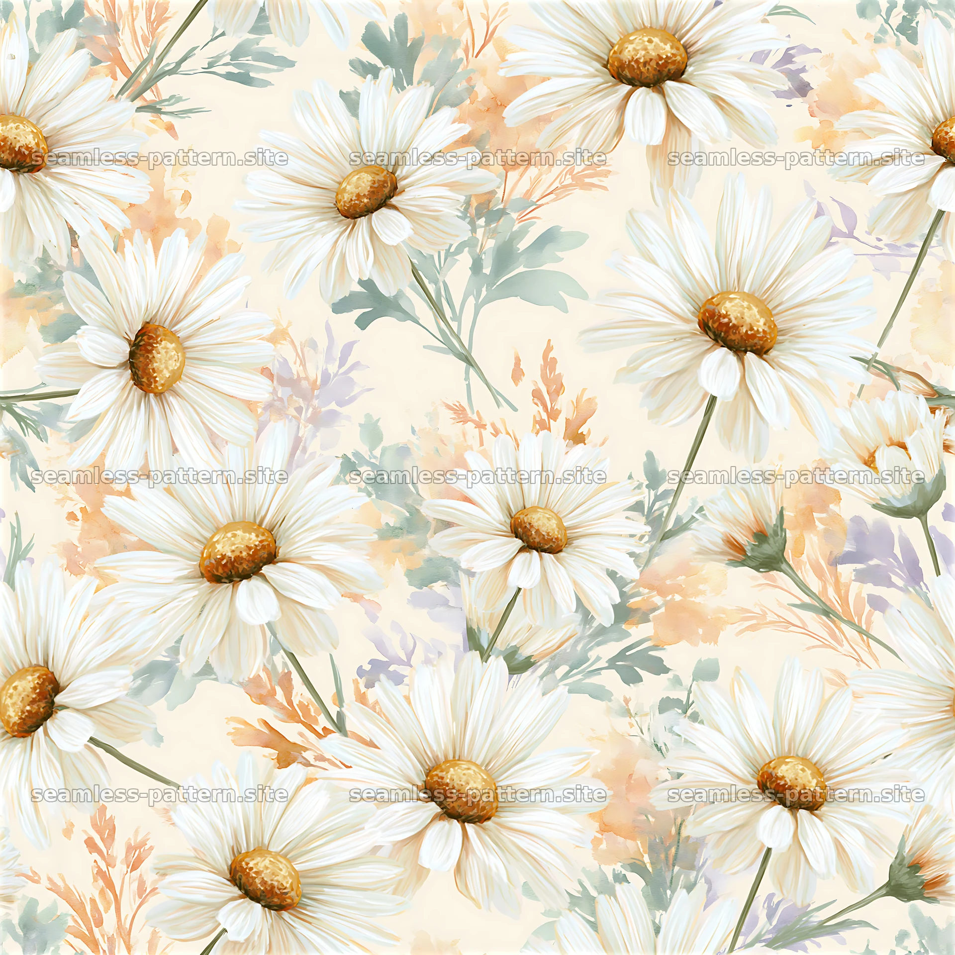 Bright daisy seamless pattern with floral elements on a light — seamless tileable pattern at 8192x8192