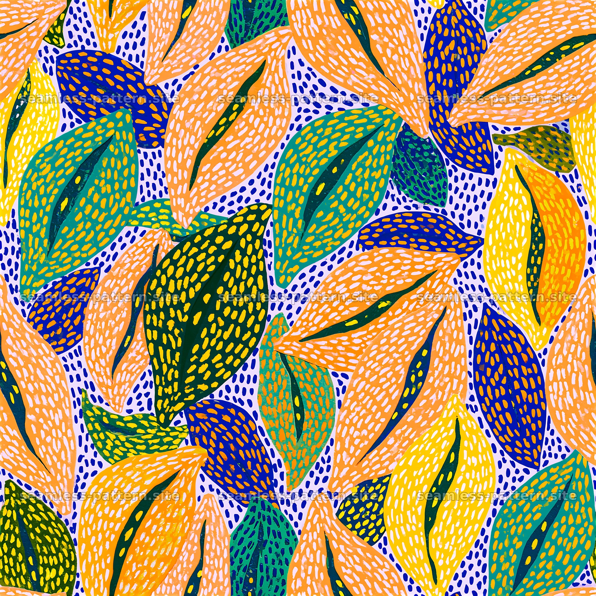 Colorful Leaf Seamless Pattern with Tropical Foliage — seamless tileable pattern at 8192x8192