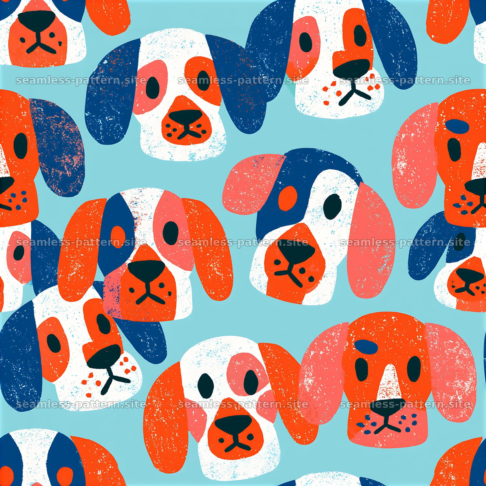 Tileable dog head pattern for children's fabric with colorful faces — seamless tileable pattern at 8192x8192