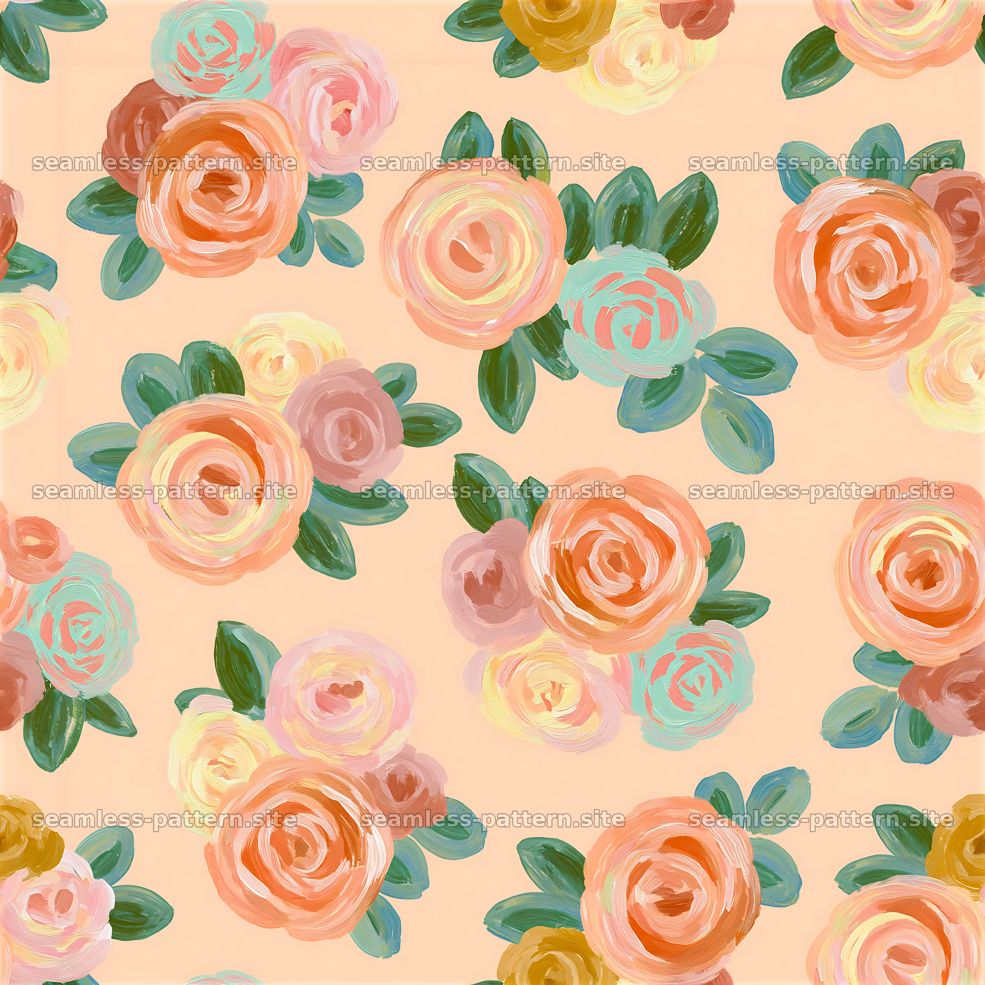 Colorful rose seamless pattern with pastel flowers on light background — seamless tileable pattern at 8192x8192
