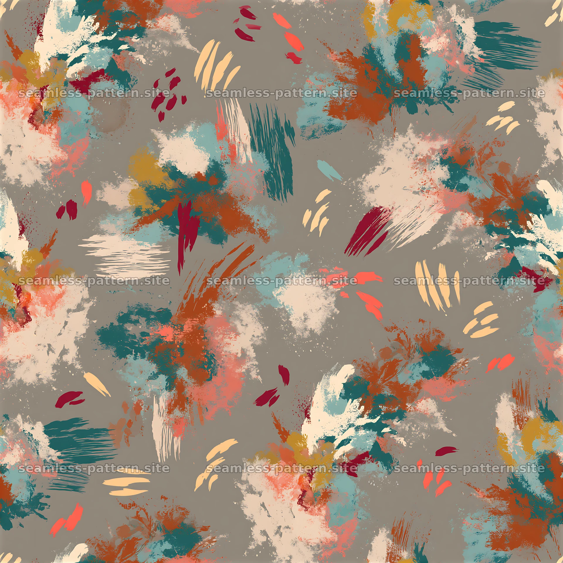 Abstract colorful splashes seamless pattern on warm neutral background — seamless tileable pattern at 8192x8192