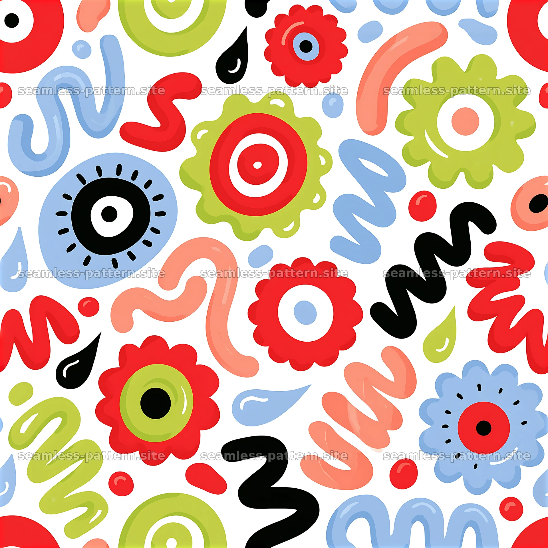 Funky Playful Abstract Eye and Flower Seamless Pattern — seamless tileable pattern at 8192x8192