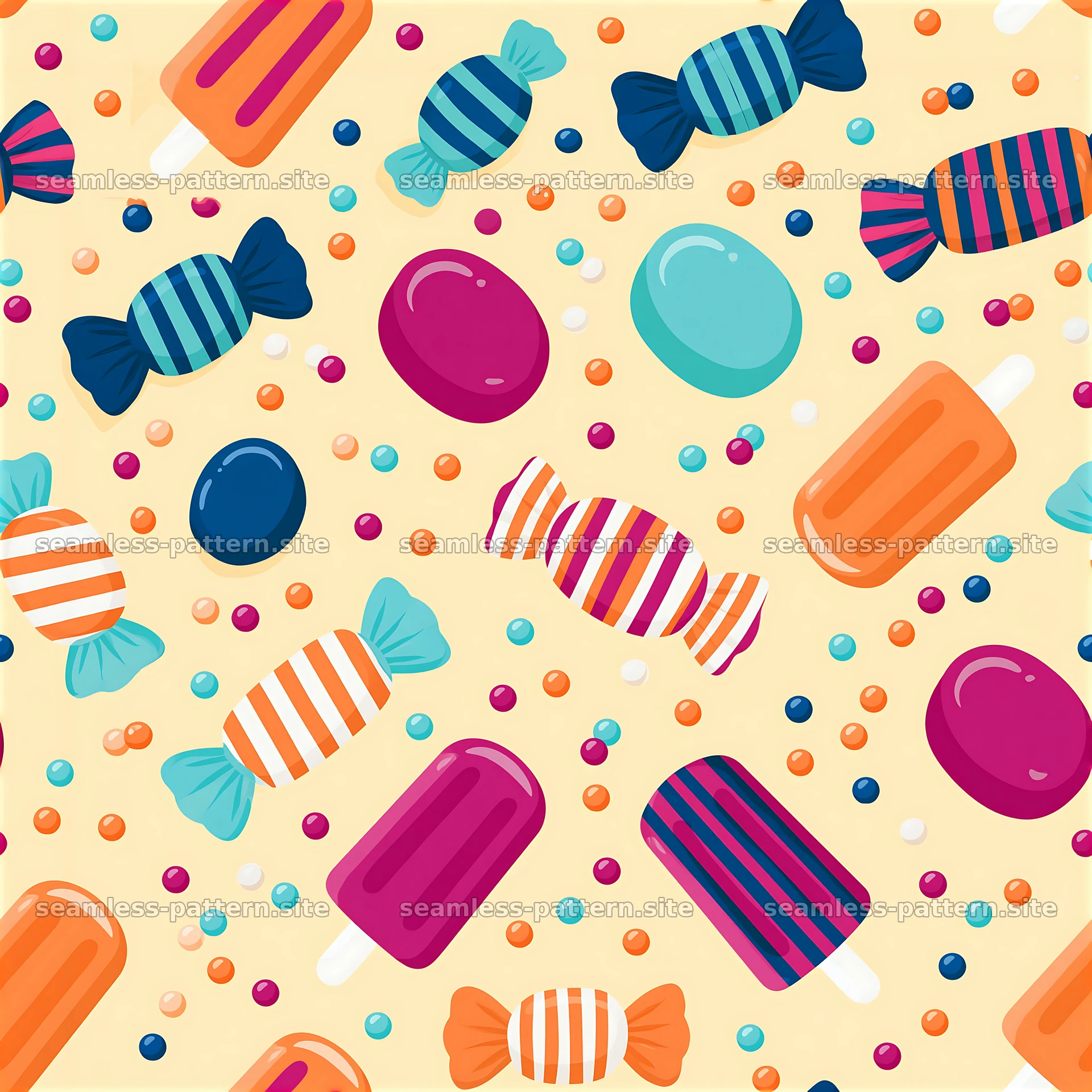 Cute candy seamless pattern with colorful candies and lollipops — seamless tileable pattern at 8192x8192
