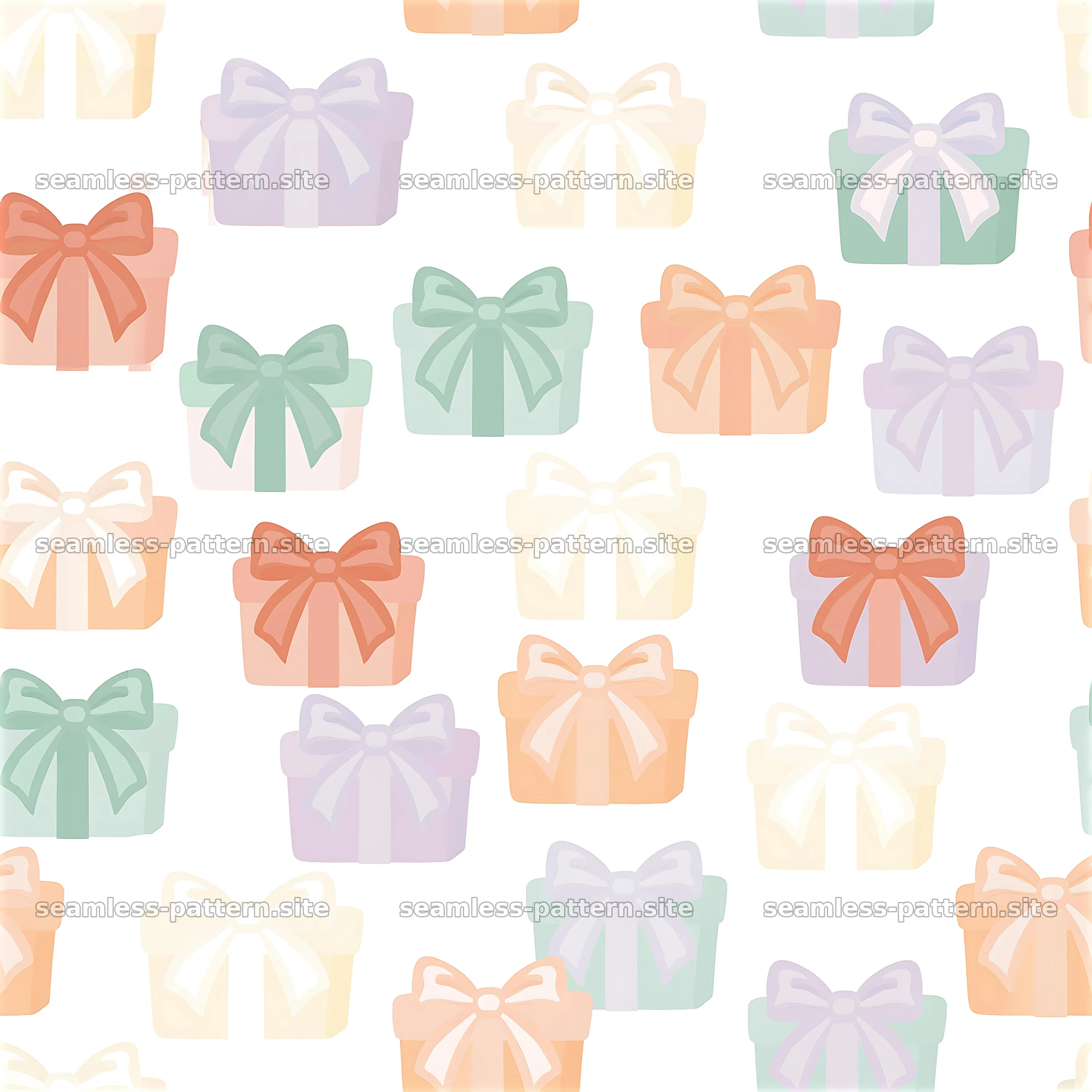 Colorful seamless pattern with gift boxes and bows — seamless tileable pattern at 8192x8192