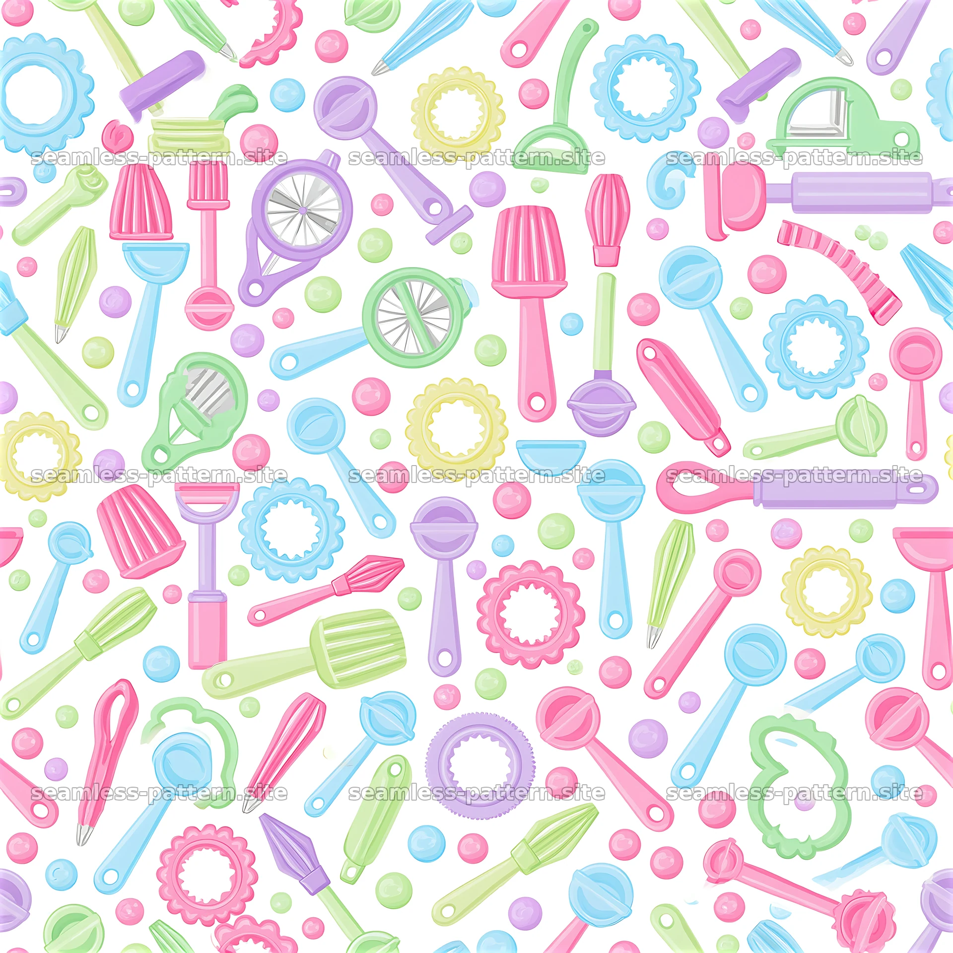 Colorful baking tools seamless pattern with kitchen utensils — seamless tileable pattern at 8192x8192