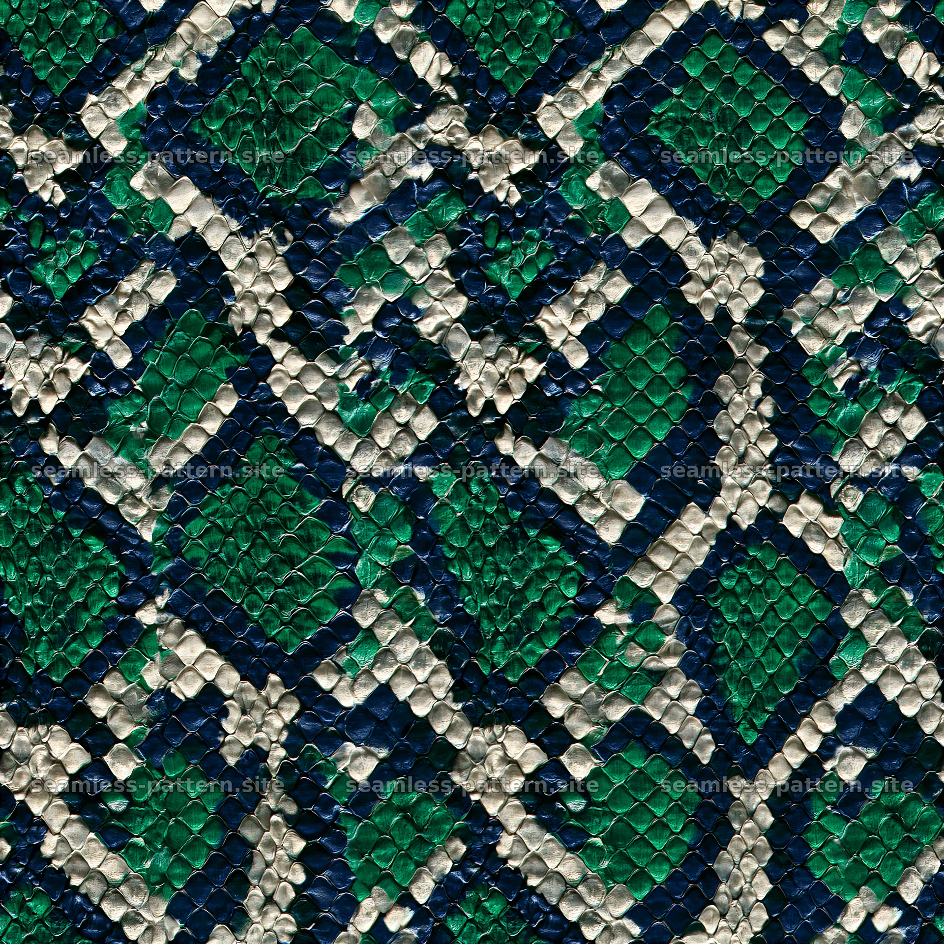 Seamless textile snake skin pattern in green and blue shades — seamless tileable pattern at 8192x8192