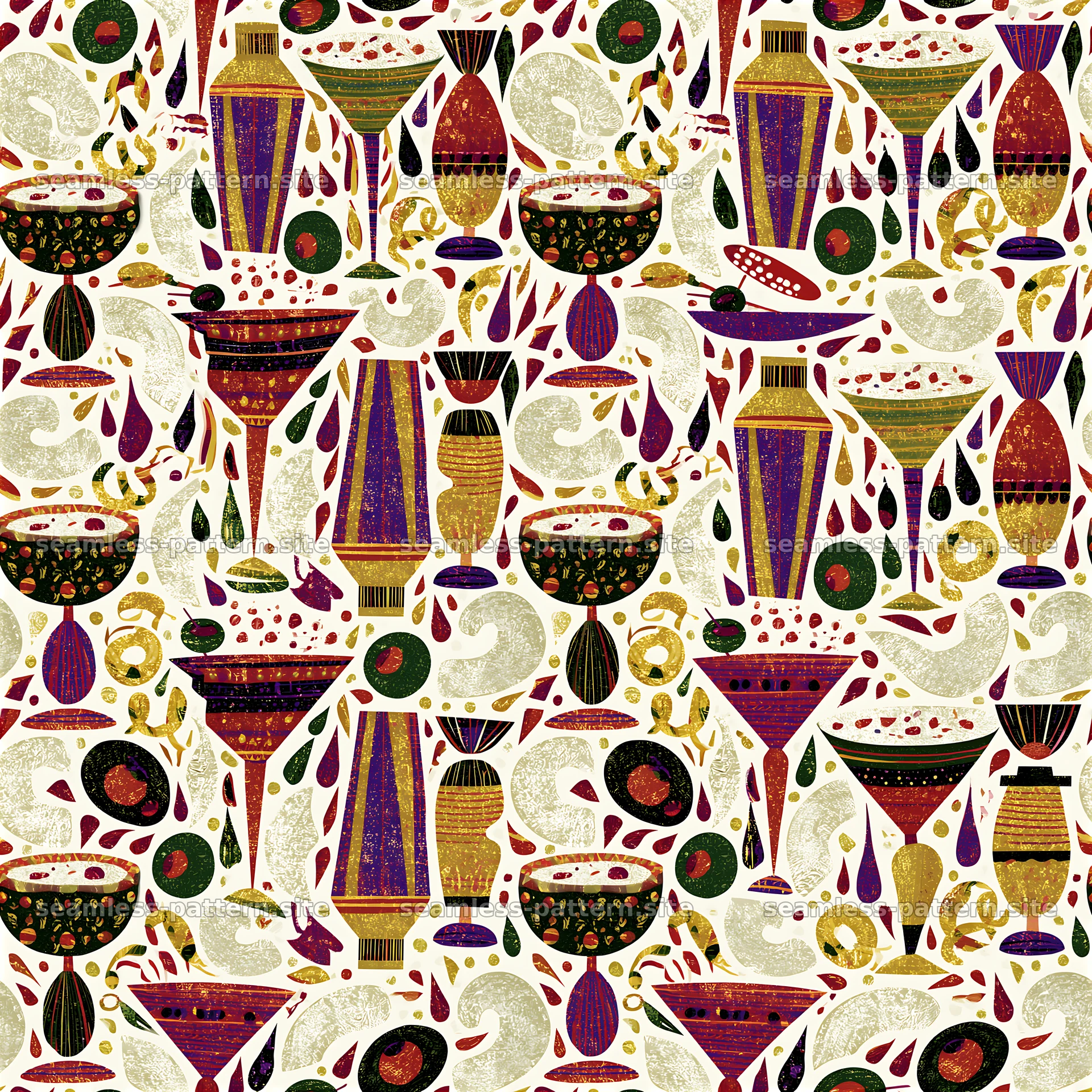 Funky cocktail glass seamless pattern — seamless tileable pattern at 8192x8192