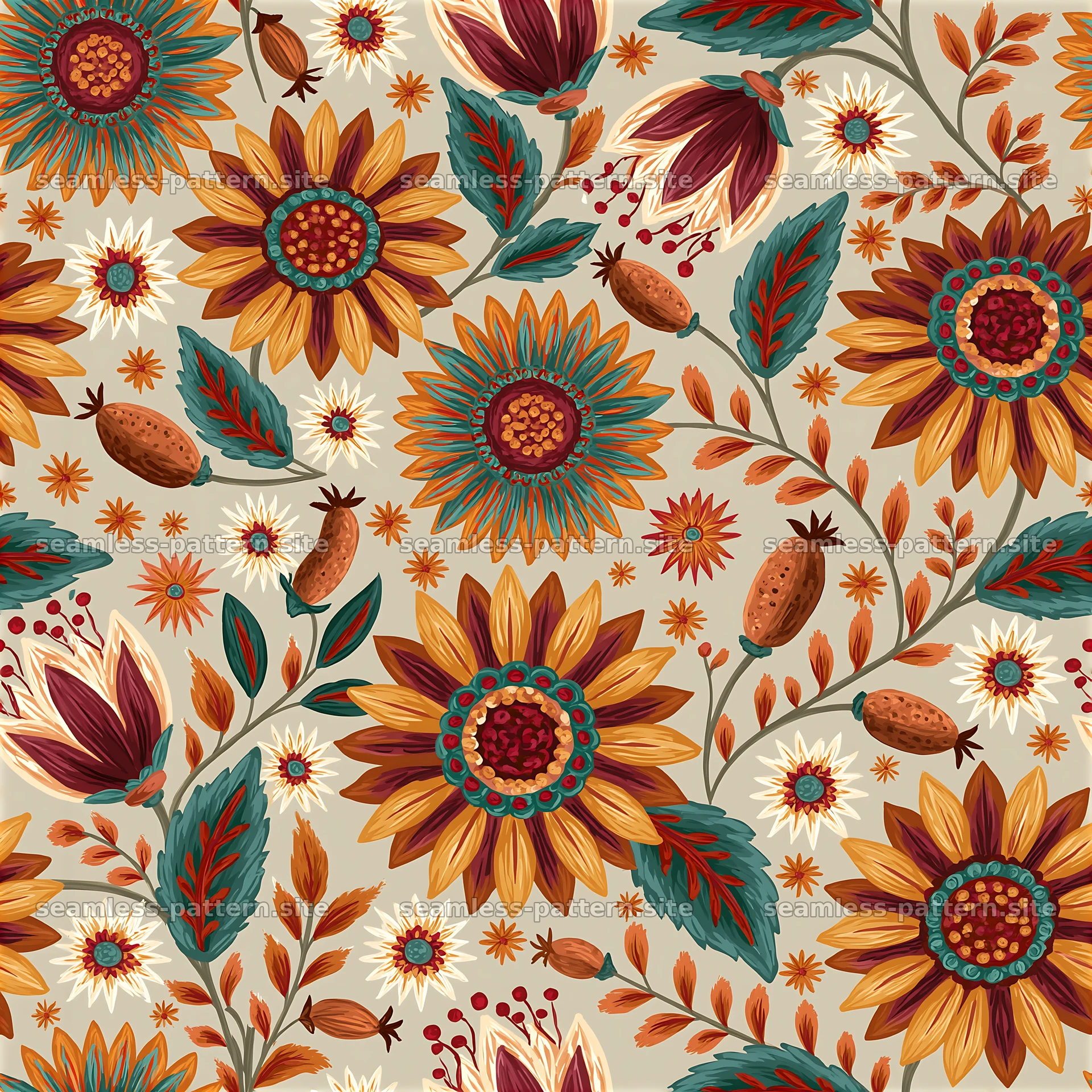 Colorful Folk Floral Seamless Pattern — seamless tileable pattern at 8192x8192