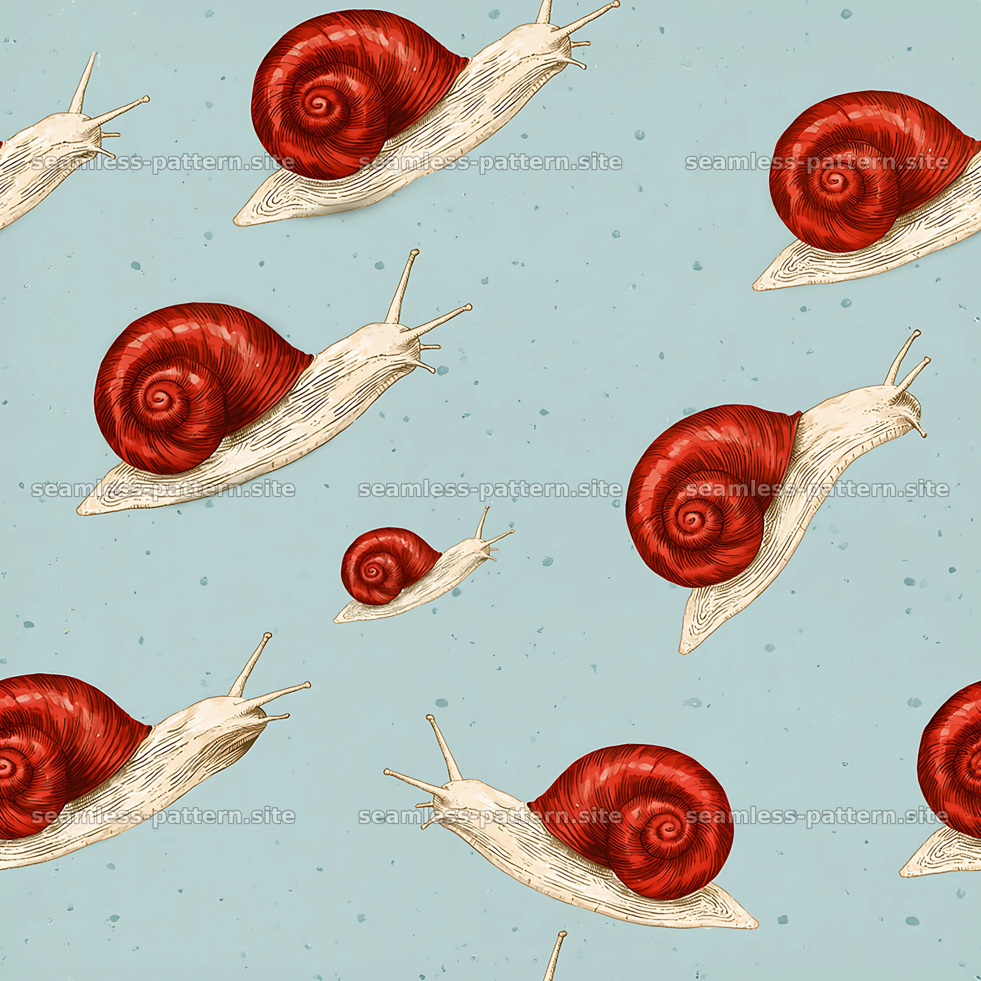 Red shell snail tileable pattern for textiles — seamless tileable pattern